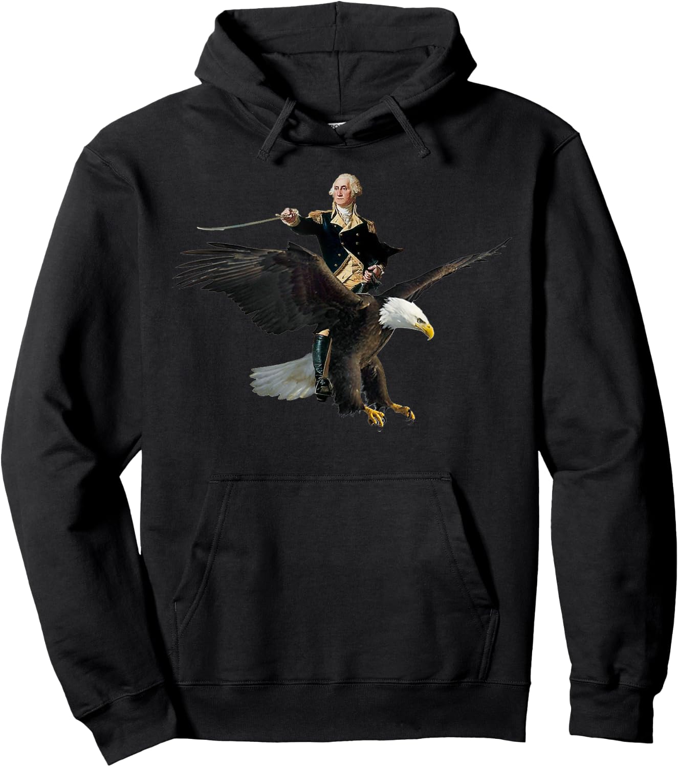 George Washington Riding A Bald Eagle - Patriotic Hoodie - Hoodie | Black
