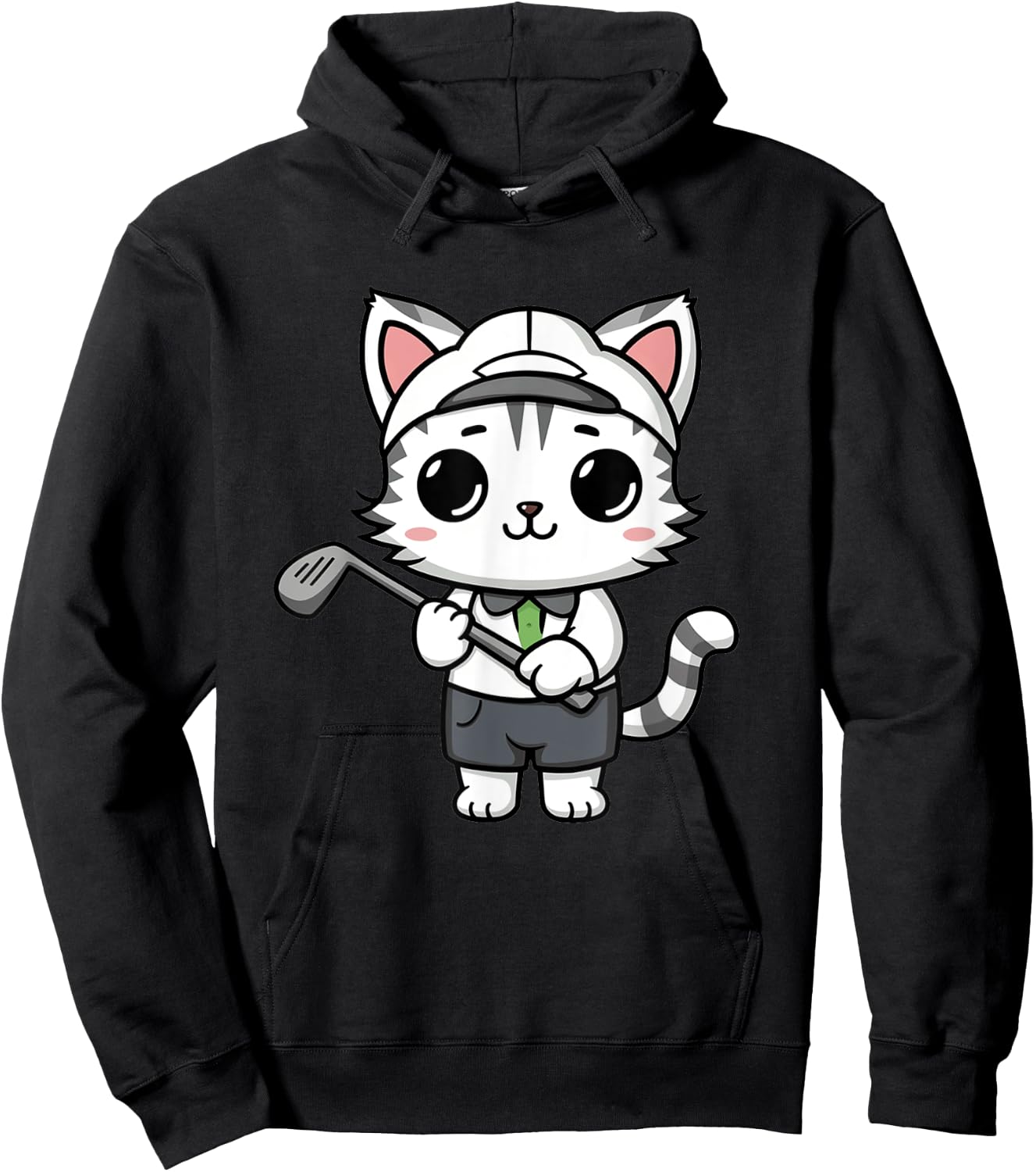 Golfing Funny Cat Golf Women Girls Golf Kawaii Hoodie - Hoodie | Black