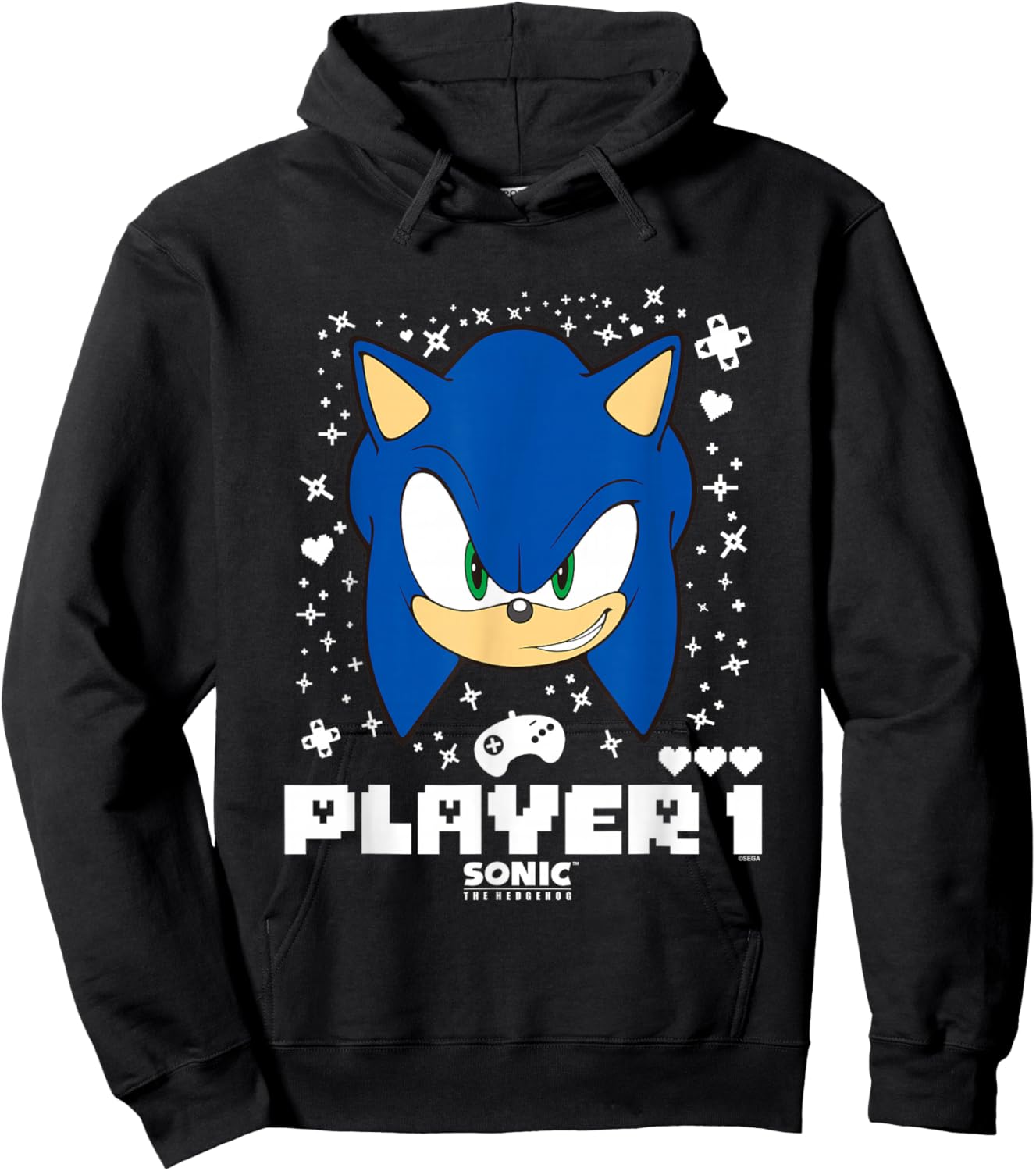 Sonic The Hedgehog Valentine's Day Player 1 Sonic Big Face Hoodie - Hoodie | Black