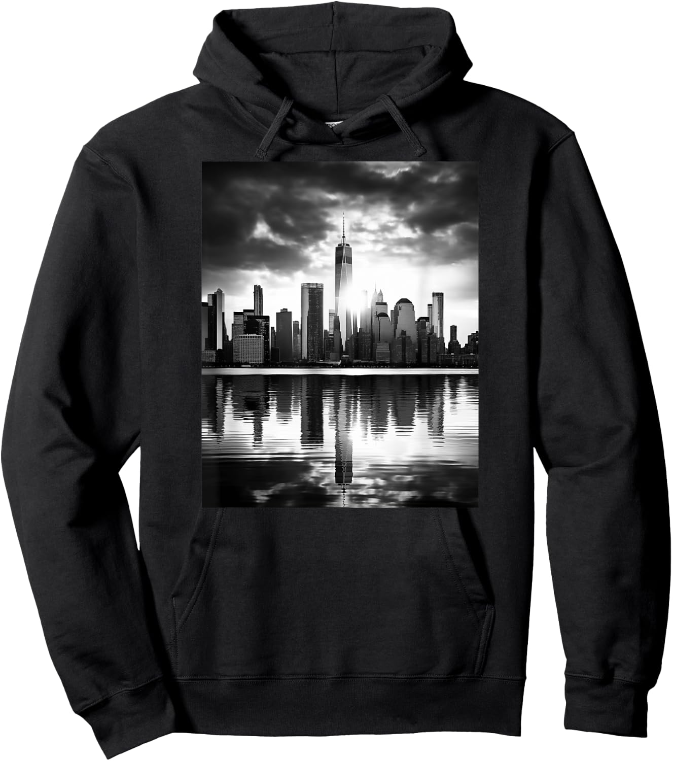 Black & White Photo of a city with a Reflection Photography Hoodie - Hoodie | Black