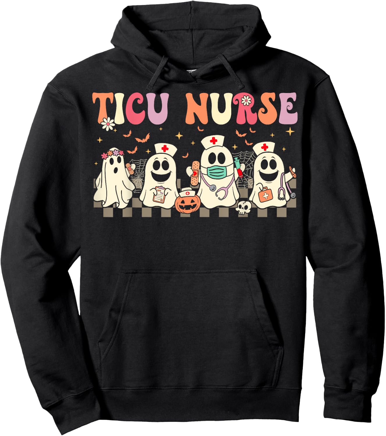 TICU Boo Crew Nurse Ghost Trauma ICU Nurse Halloween Hoodie - Hoodie | Black