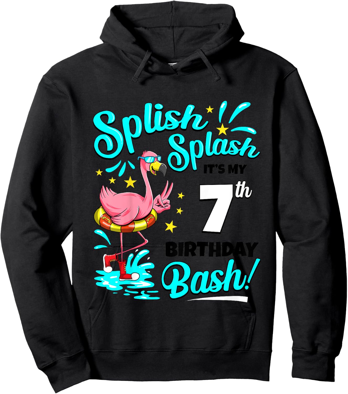 7th Birthday Flamingo 7 Years Old Pool Party Summer Girls Kids Hoodie - Hoodie | Black