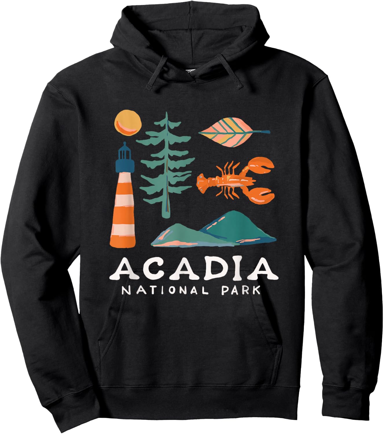 Acadia National Park Travel Icons Maine Vacation Souvenir Hoodie - Hoodie | Black