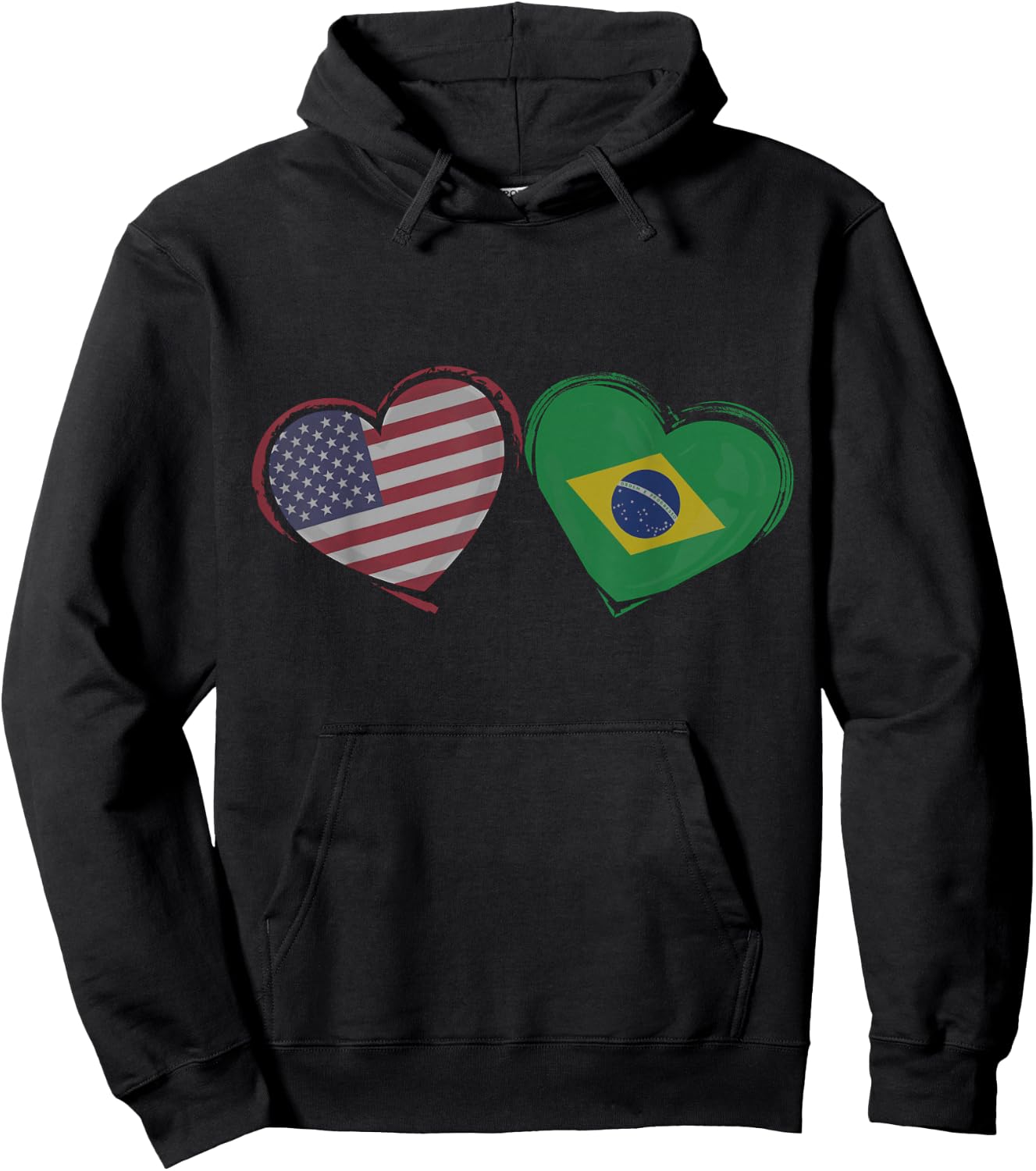 USA Brazil Flag Heart Valentines Day Brazilian American Hoodie - Hoodie | Black
