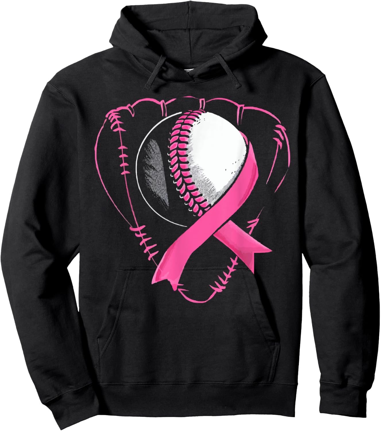 Baseball Breast Cancer Awareness Month Pink Ribbon Hoodie - Hoodie | Black