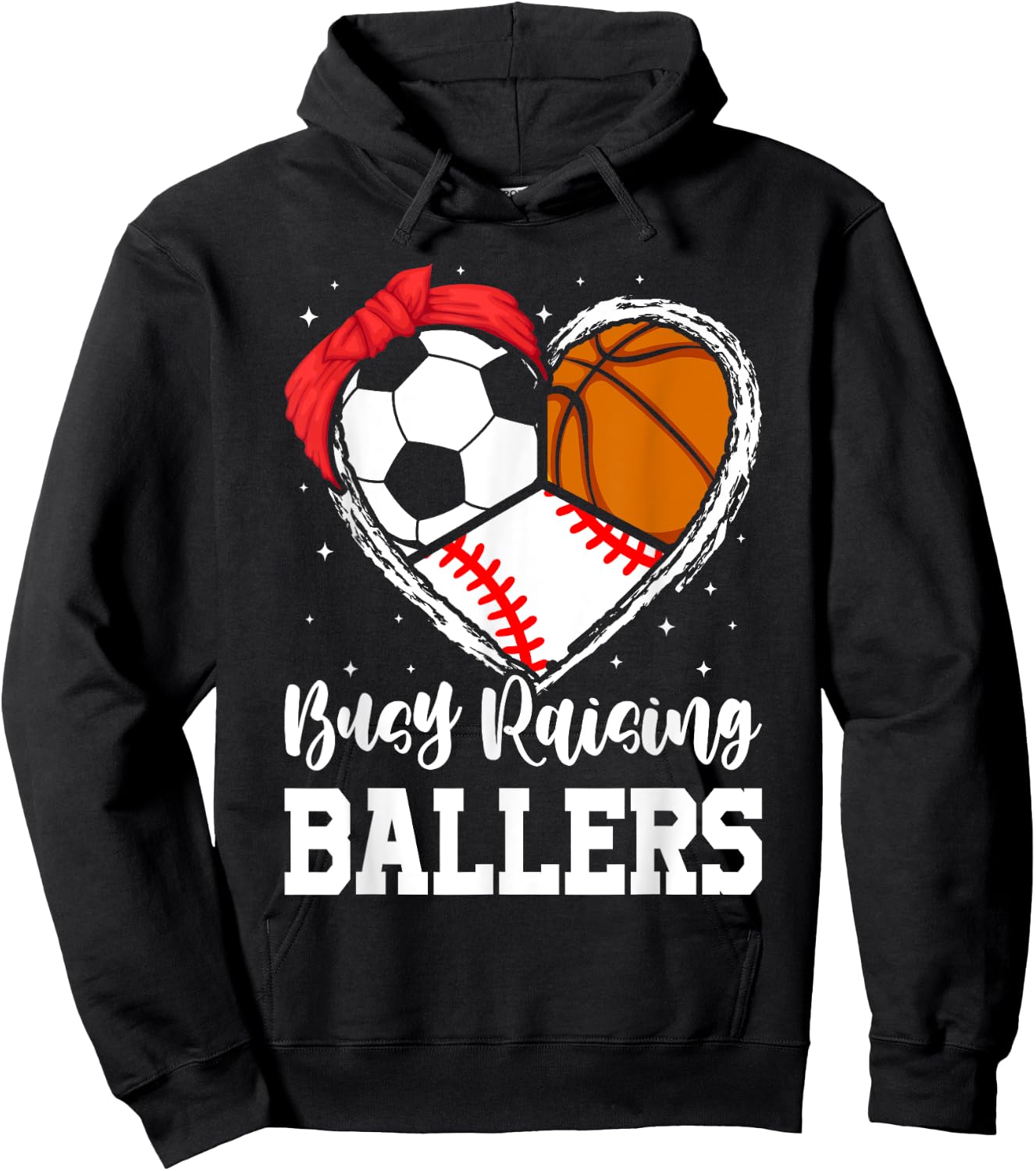 Busy Raising Ballers Funny Baseball Soccer Basketball Mom Hoodie - Hoodie | Black