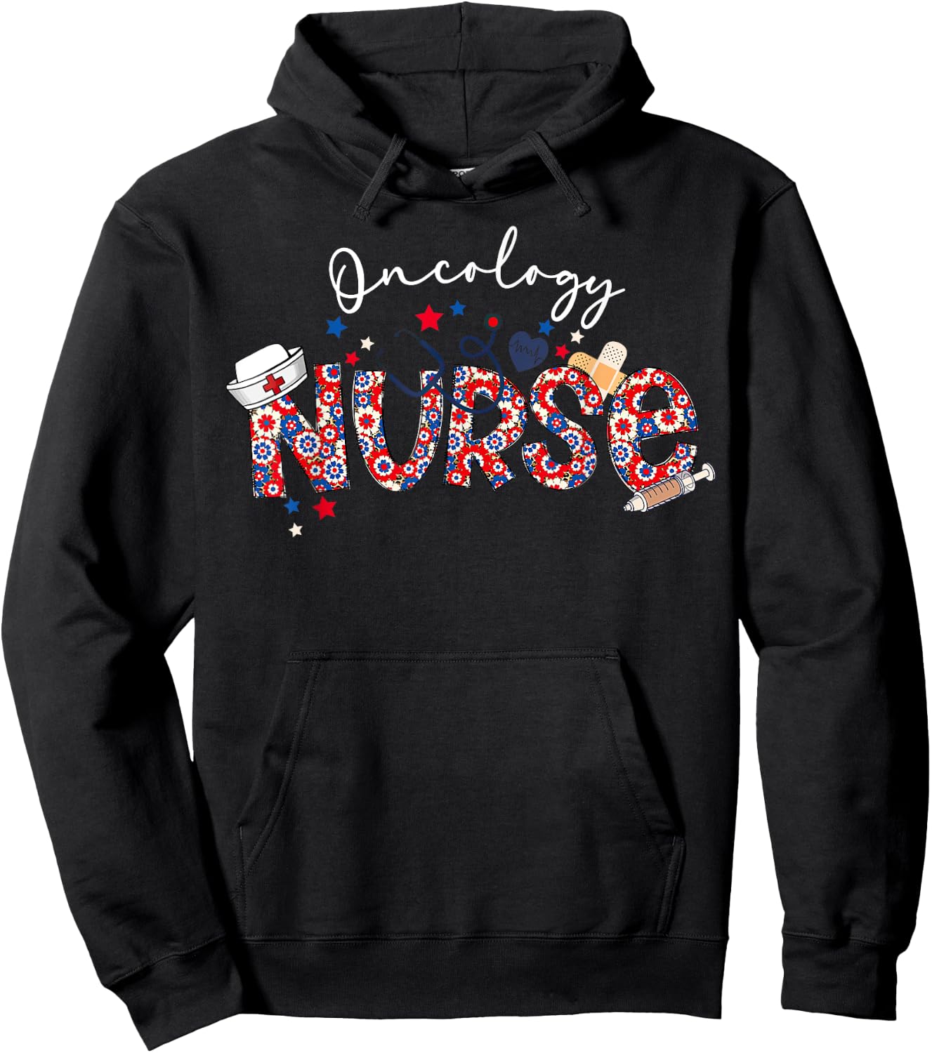 Patriotic Nurse July Of 4th Floral Oncology Nurse Medical Hoodie - Hoodie | Black