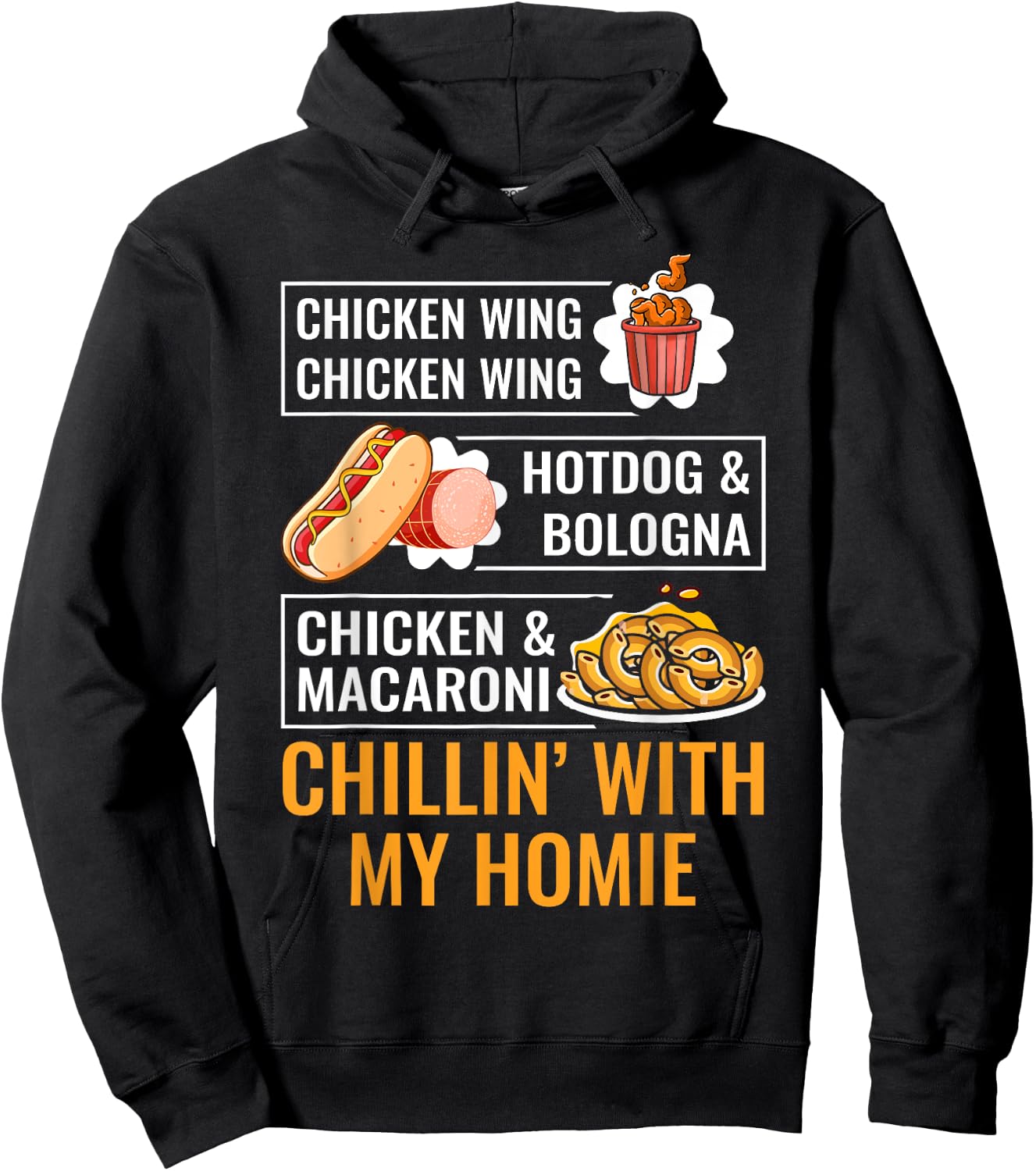 Cooked Chicken Wing Chicken Wing Hotdog Bologna Macaroni Men Women Kids Hoodie - Hoodie | Black