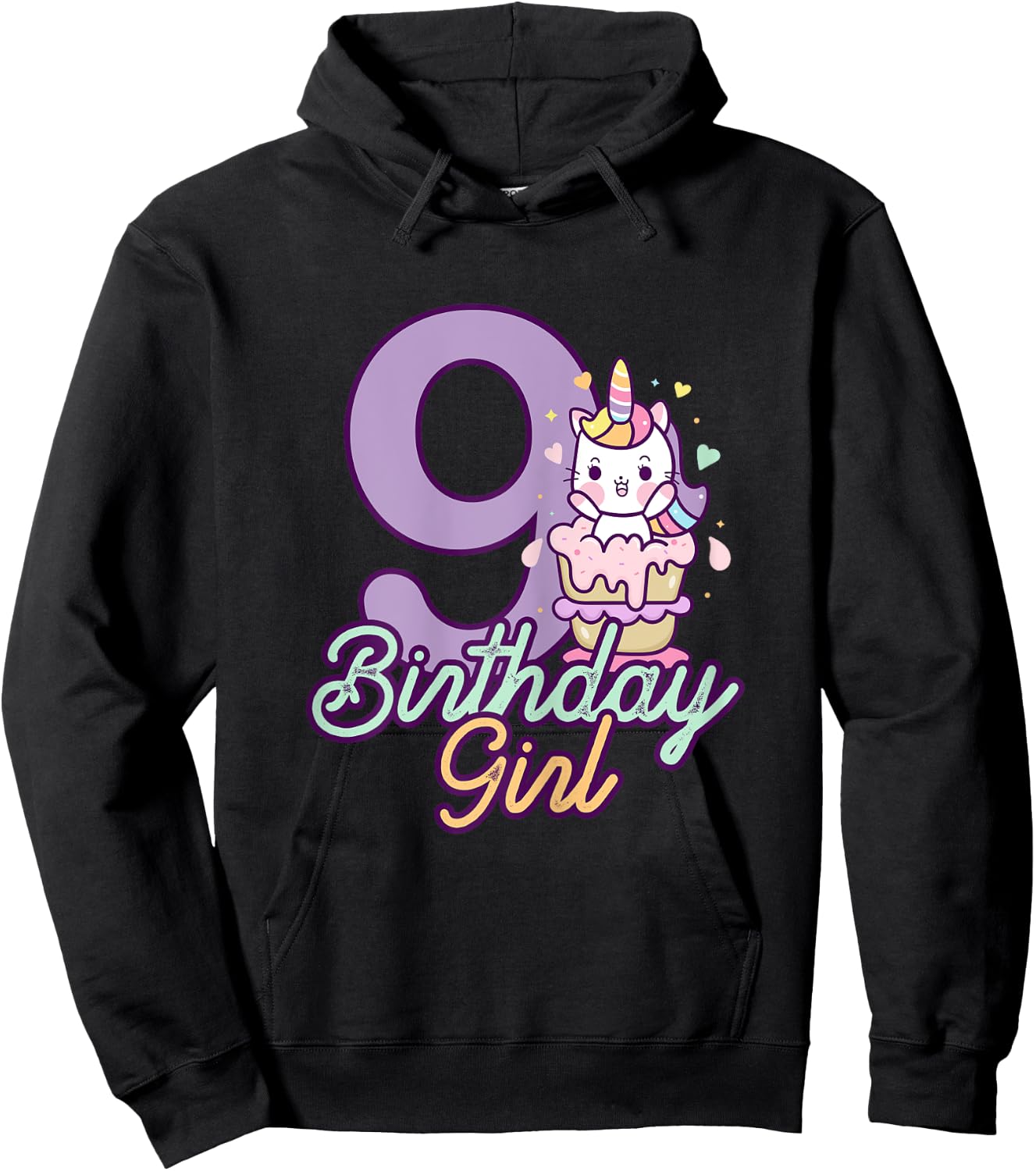 9 Years Old Birthday Girl Gifts Unicorn 9th Birthday Hoodie - Hoodie | Black