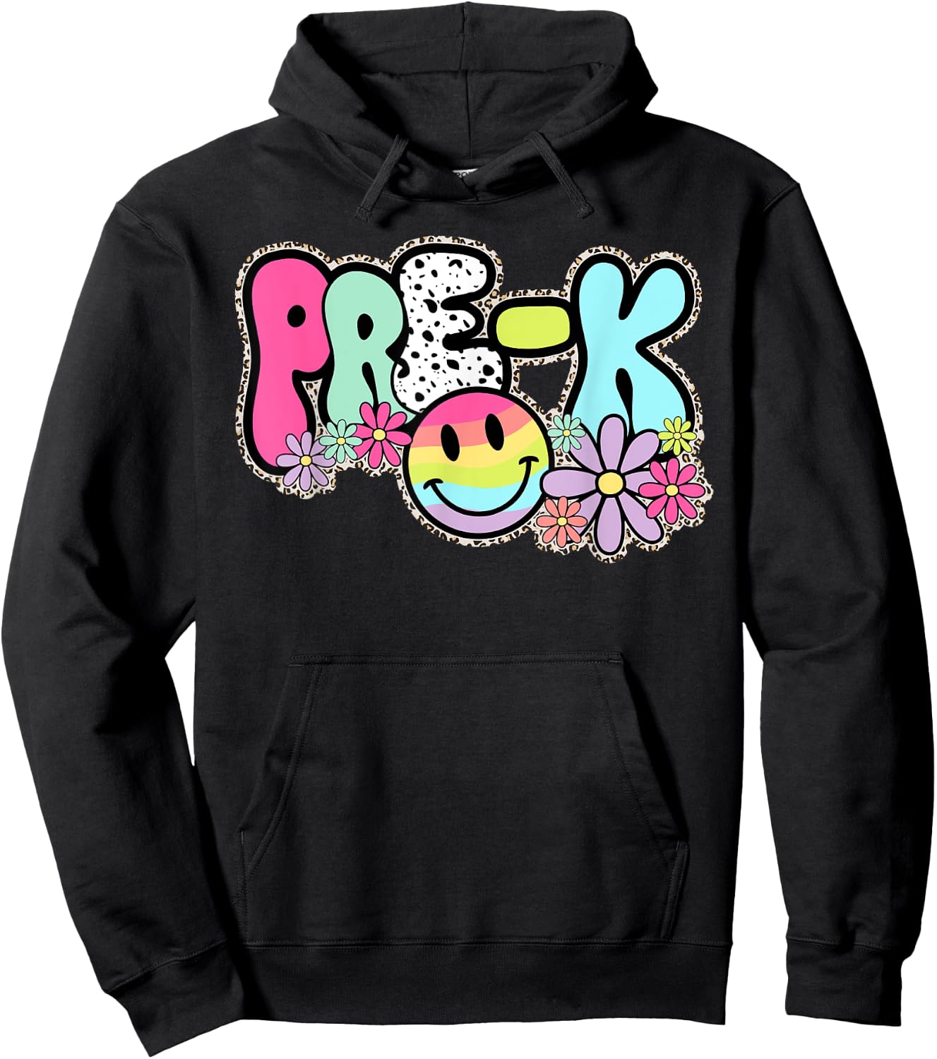 Pre-K Smile Face Retro Back To School Teacher Student Women Kids Hoodie - Hoodie | Black
