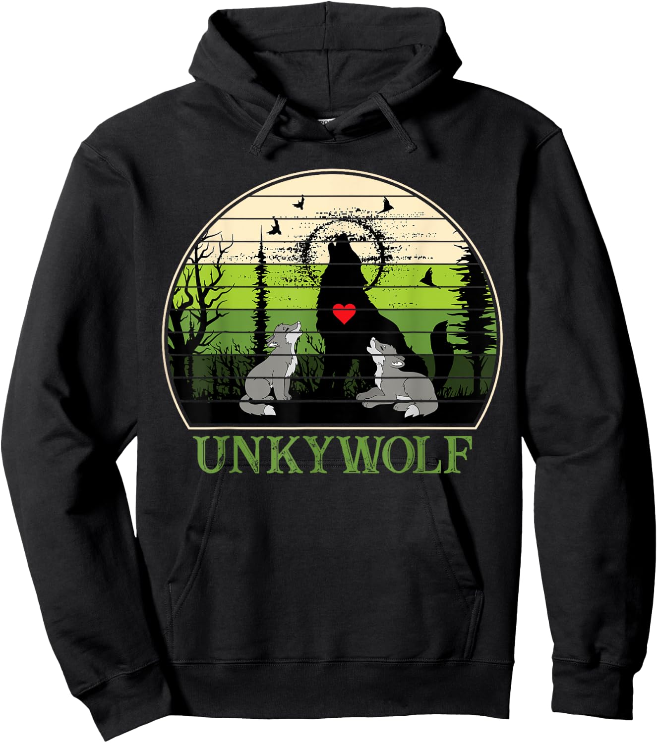 Retro Vintage Sunset Unky Wolf Fathers Day Uncle Wolf Hoodie - Hoodie | Black