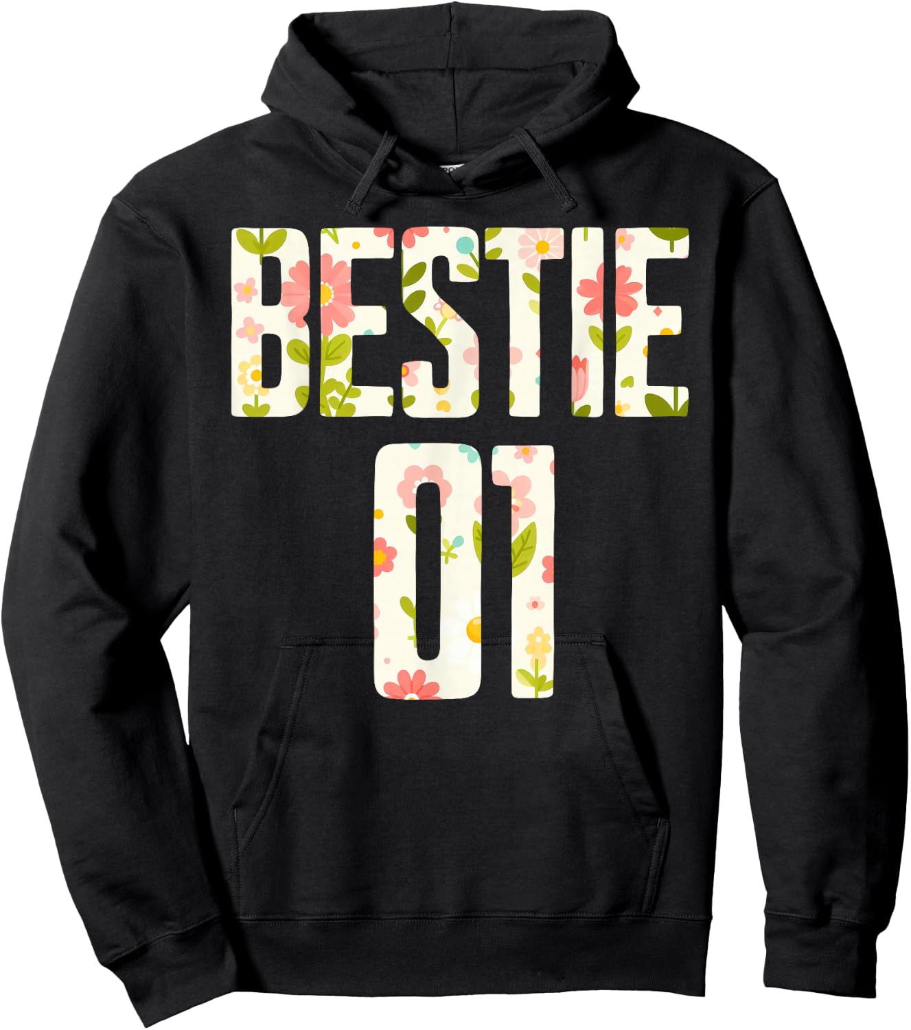 Bestie 1 Bestie 2 Matching Best Retro Flower Twinning Friend Hoodie - Hoodie | Black