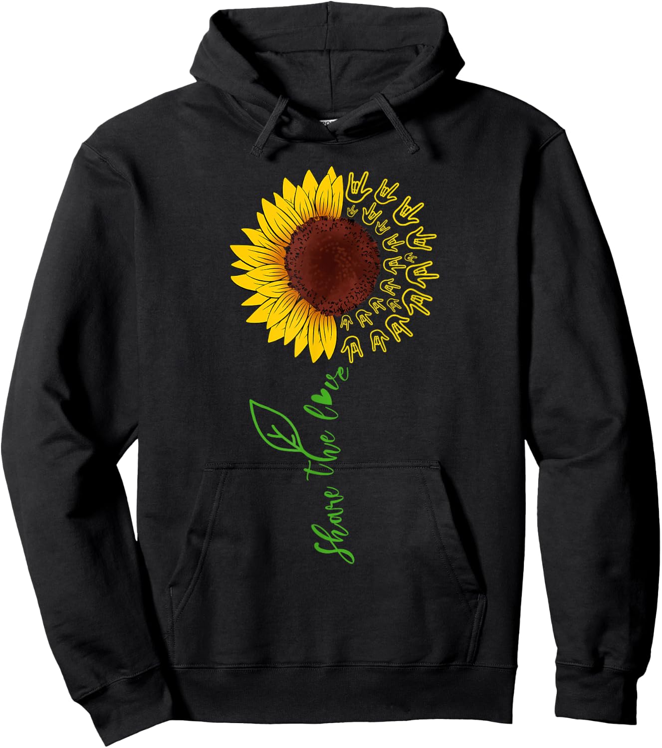 Sign Language ASL American Sunflower Share the Love Hoodie - Hoodie | Black