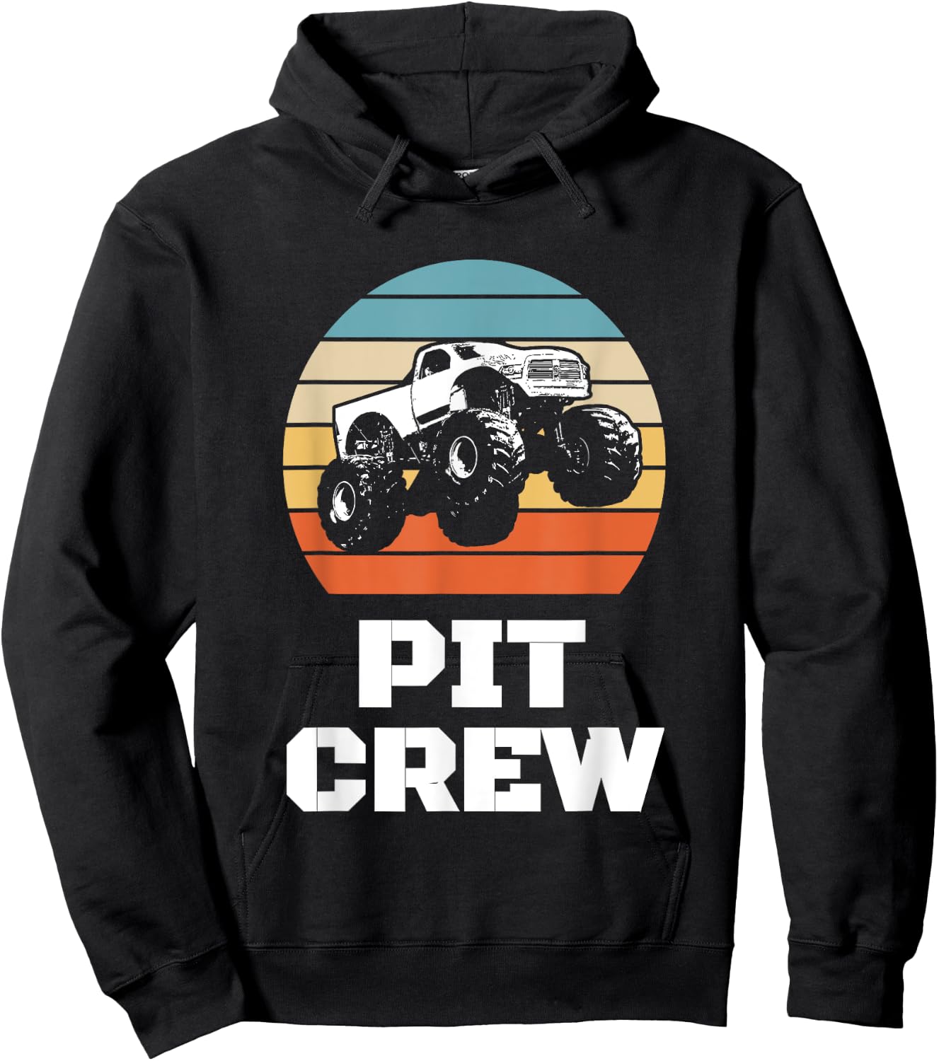 Pit Crew Monster Trucks Happy Sunset Retro Theme Hoodie - Hoodie | Black