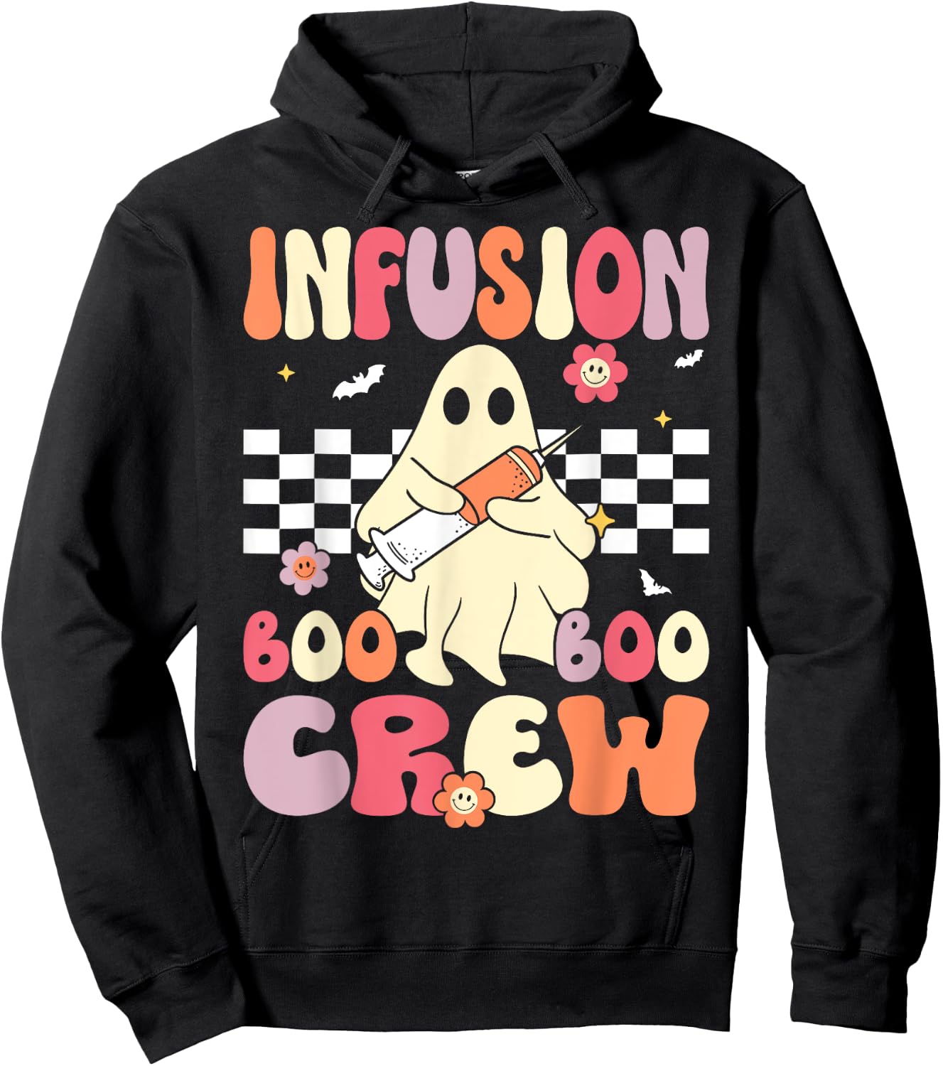 Infusion Nurse Boo Crew Groovy Retro Nurse Halloween Hoodie - Hoodie | Black