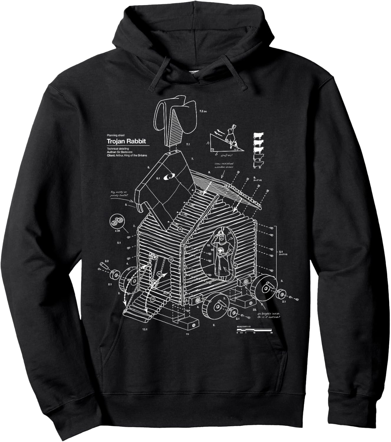 Vomaria.com Trojan Rabbit Funny - -Adults/Kids - Black - Short Sleeve - Cotton/Polyester - Small - - Classic Fit - Medieval-Themed - Movies Hoodie - Hoodie | Black