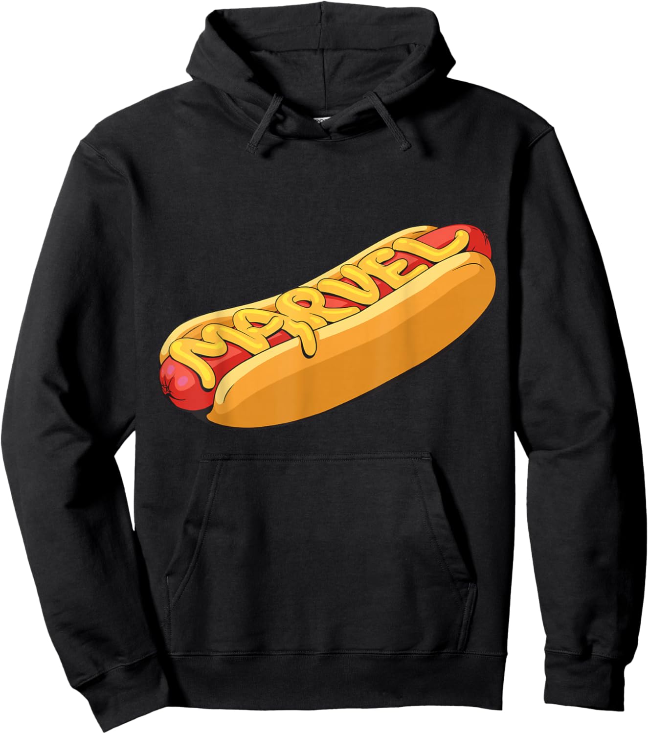 Marvel Menu Funny Super Hero Snack Foods Hot Dog Marvel Logo Hoodie - Hoodie | Black