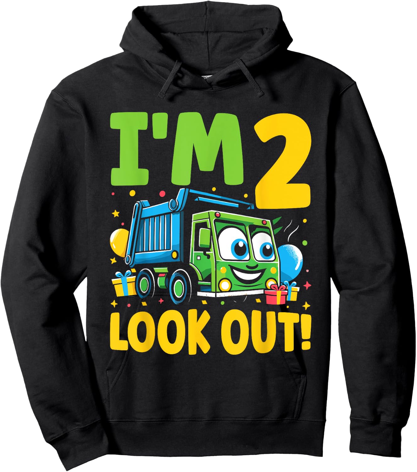 Two 2nd Birthday Garbage Truck Trash Girl Boy 2 Years Old Hoodie - Hoodie | Black