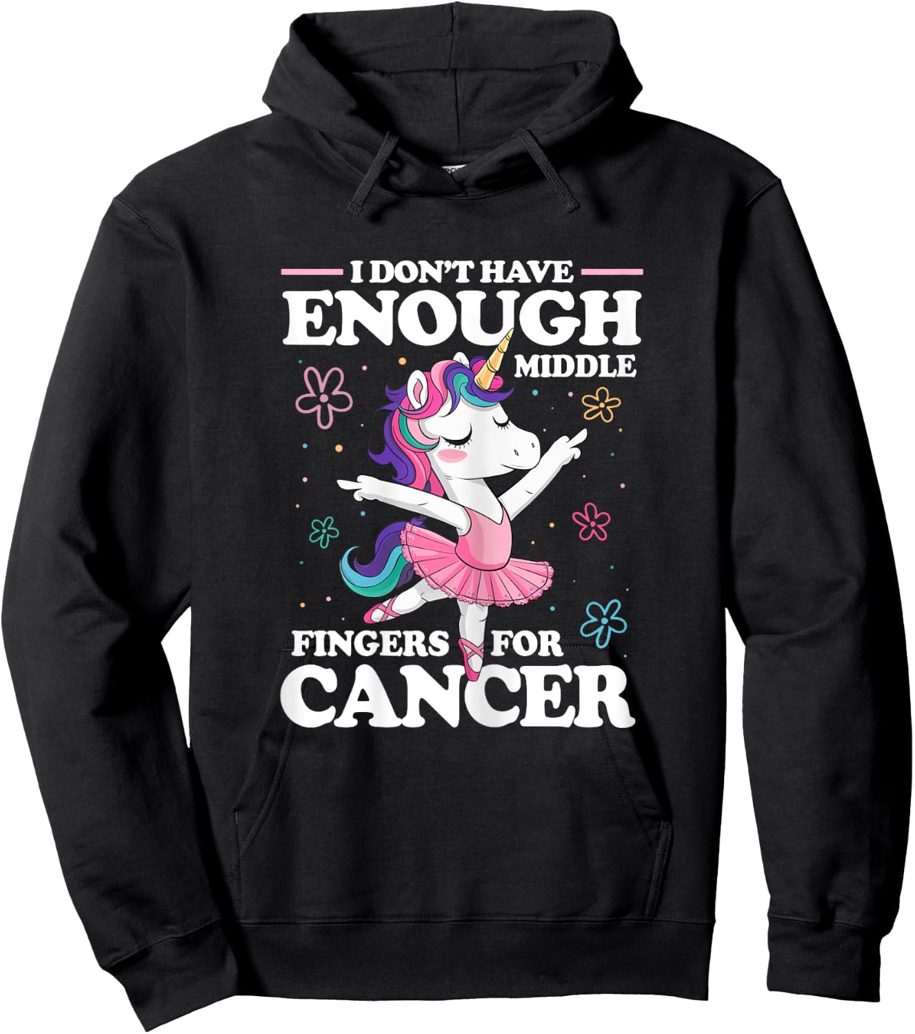 Christmas Funny I Don't Have Enough Middle Fingers For Cancer Unicorn Women's Black X-Small Modern U-Neck Short Sleeve Breast Cancer Awareness Hoodie - Hoodie | Black