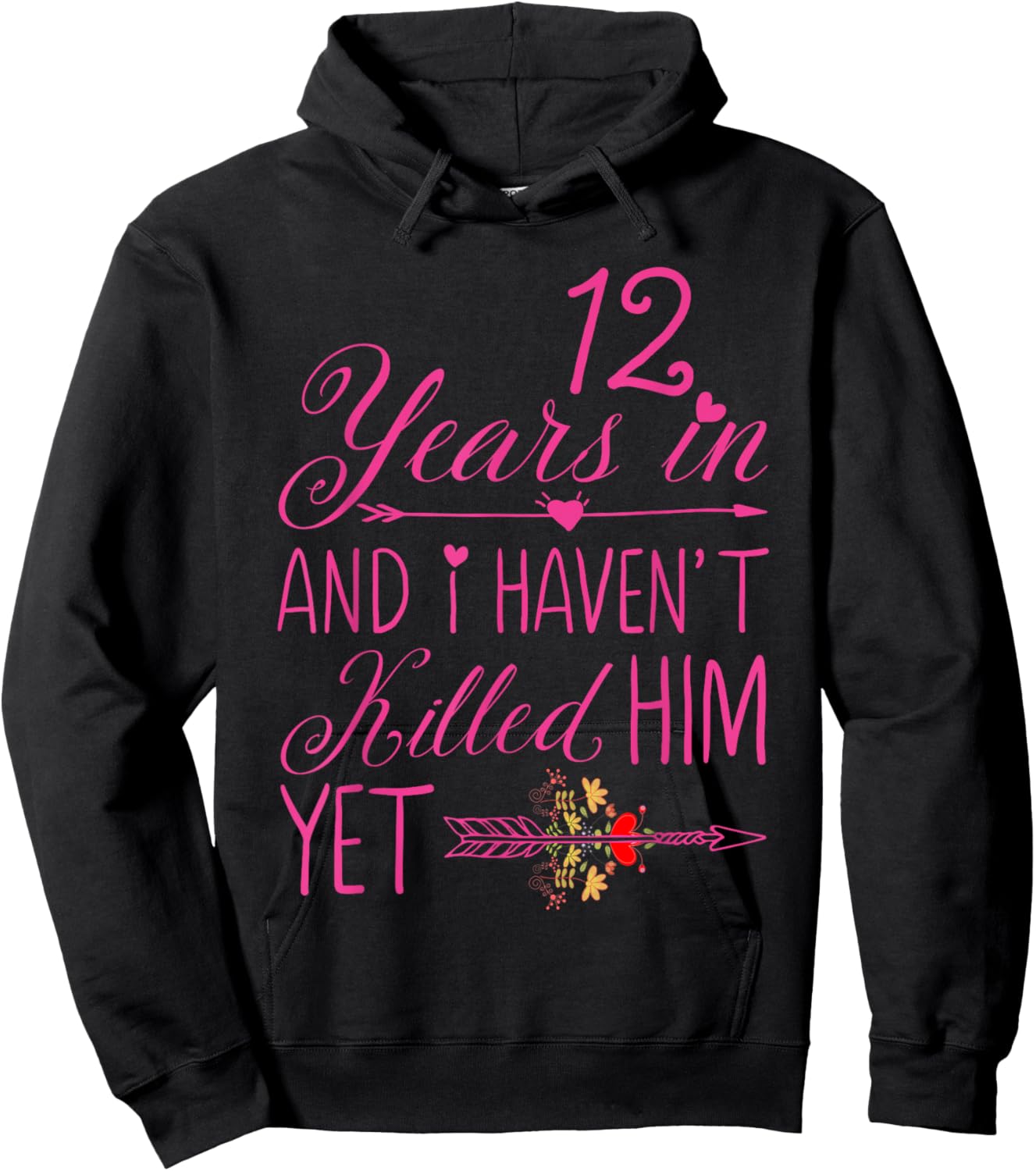 12th Wedding Anniversary Gifts Married 12 Years Hoodie - Hoodie | Black
