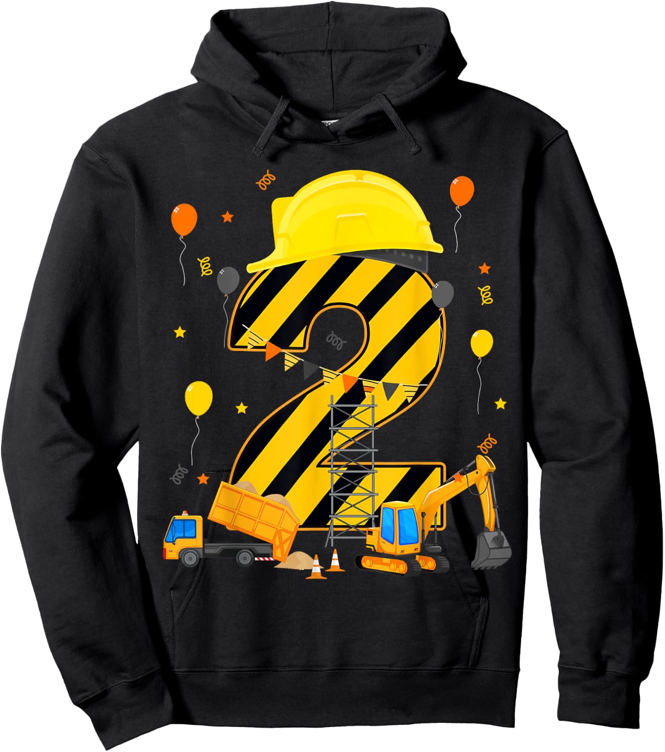 Two 2yr 2nd Birthday Construction Vehicles 2 Year Old Hoodie - Hoodie | Black