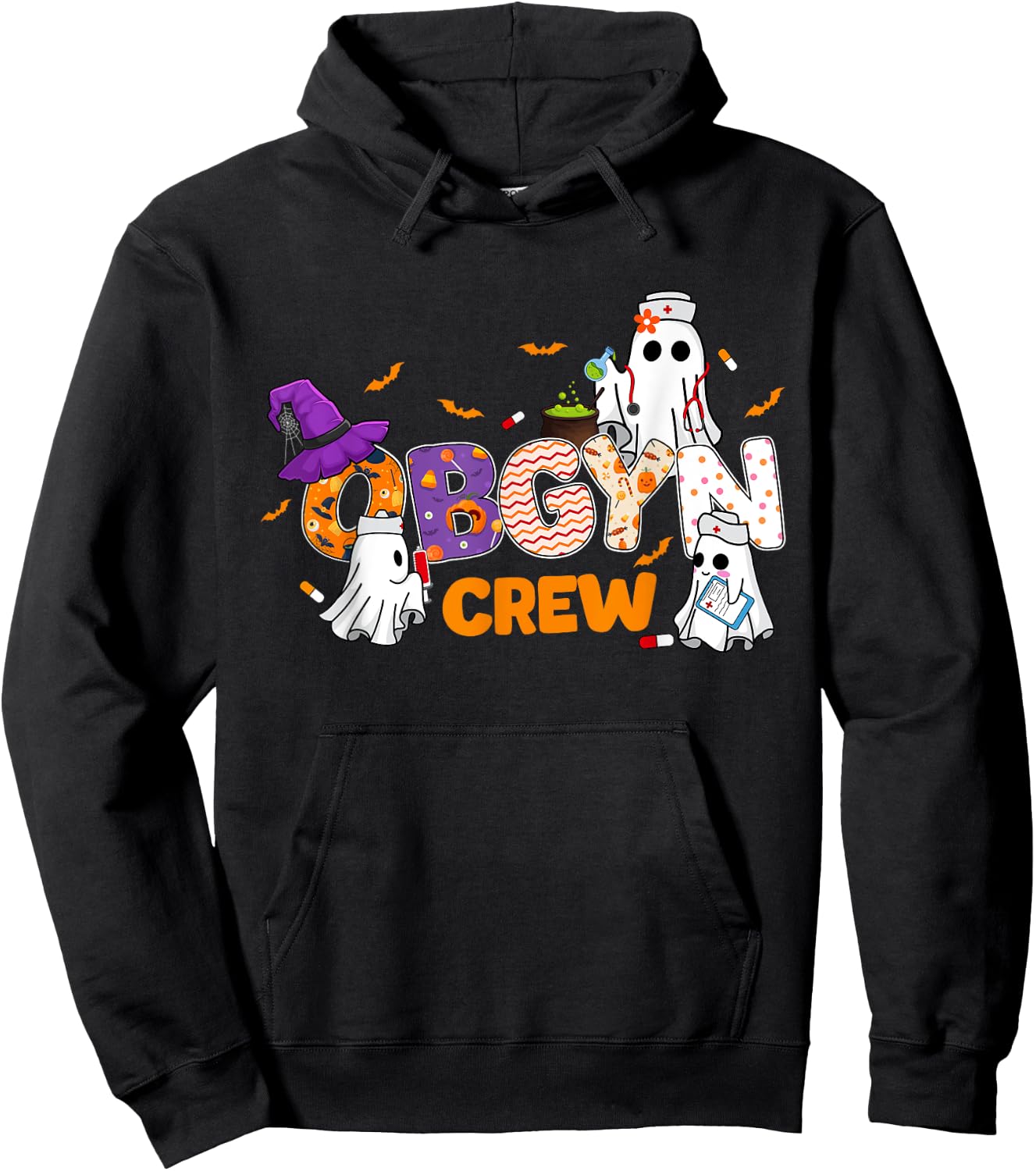 Halloween OBGYN Crew Cute Boo Ghost Nurse Nursing Scrub Hoodie - Hoodie | Black