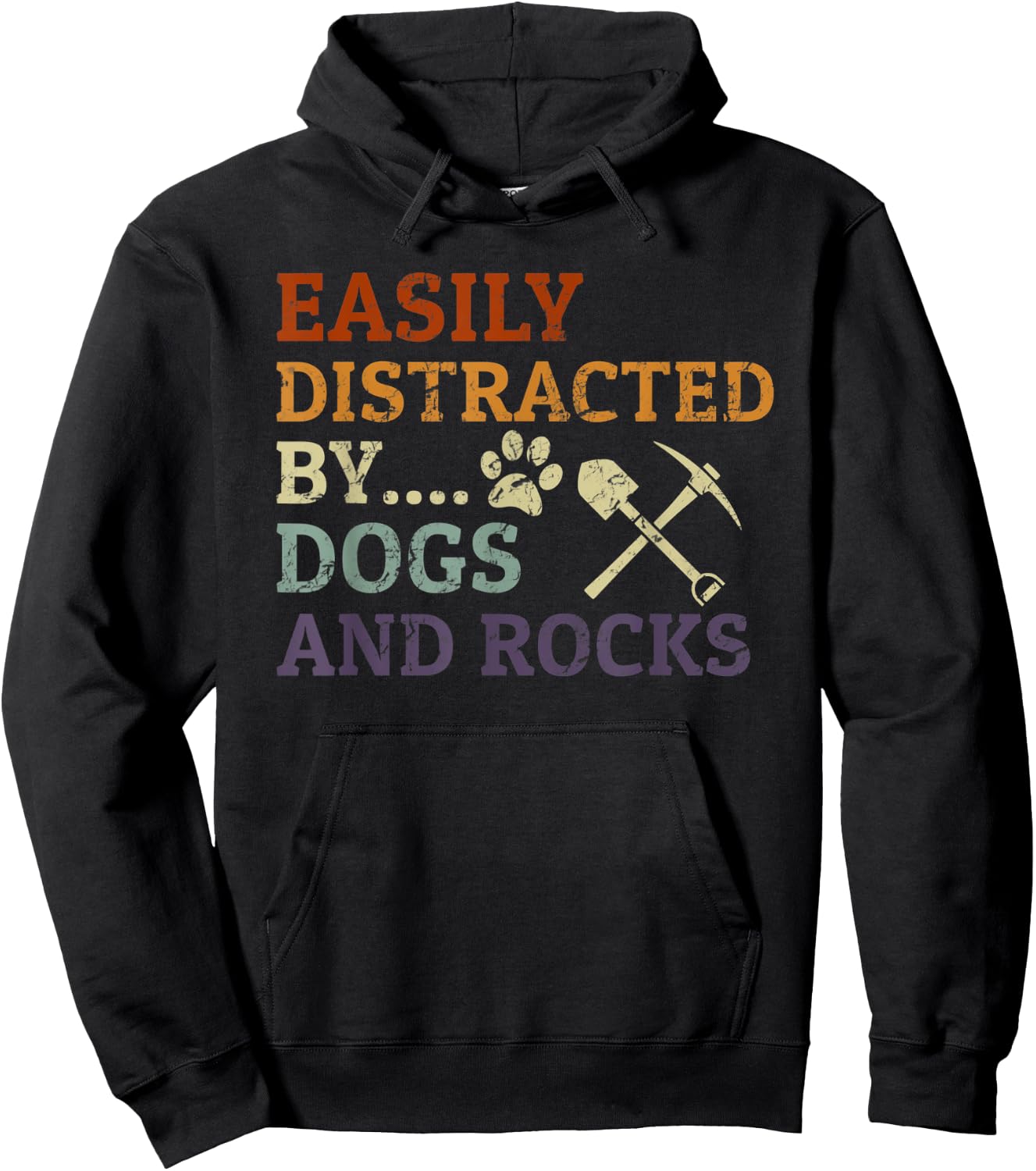 Retro Geologist Rocks Lover Easily Distracted By Rocks & Dog Hoodie - Hoodie | Black