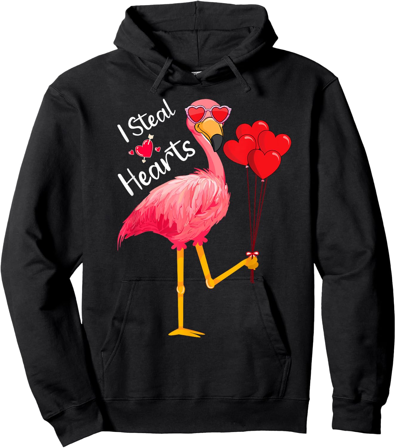 I Steal Hearts - Funny Flamingo Lover Valentine's Day Quotes Hoodie - Hoodie | Black