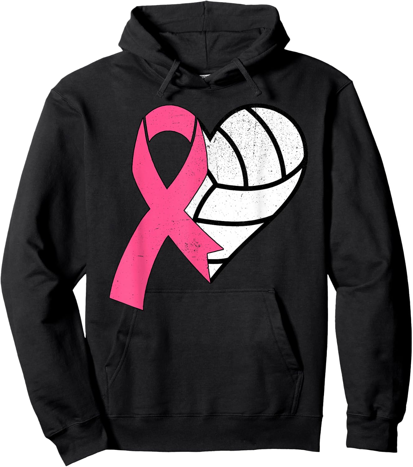 Volleyball Breast Cancer Awareness Month Pink Ribbon Women Hoodie - Hoodie | Black