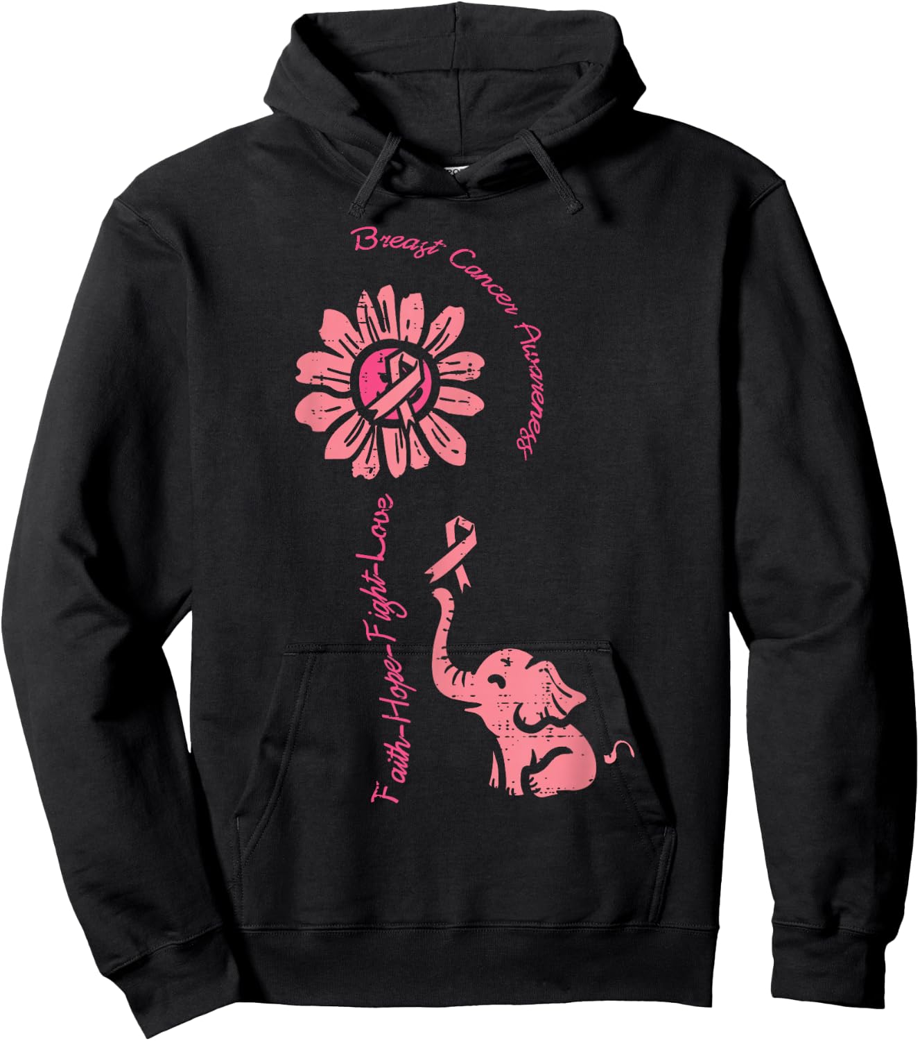 Breast Cancer Awareness Sunflower Elephant Faith Women Kids Hoodie - Hoodie | Black