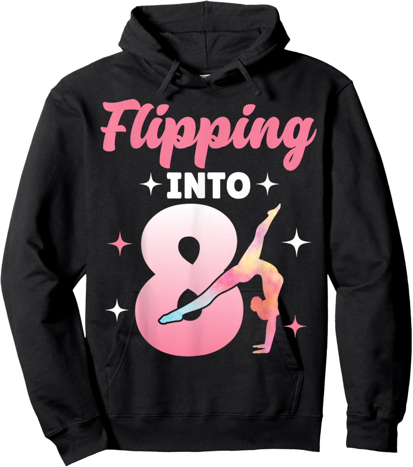 Flipping Into 8 Gymnast Gymnastics 8th Birthday Girls Hoodie - Hoodie | Black