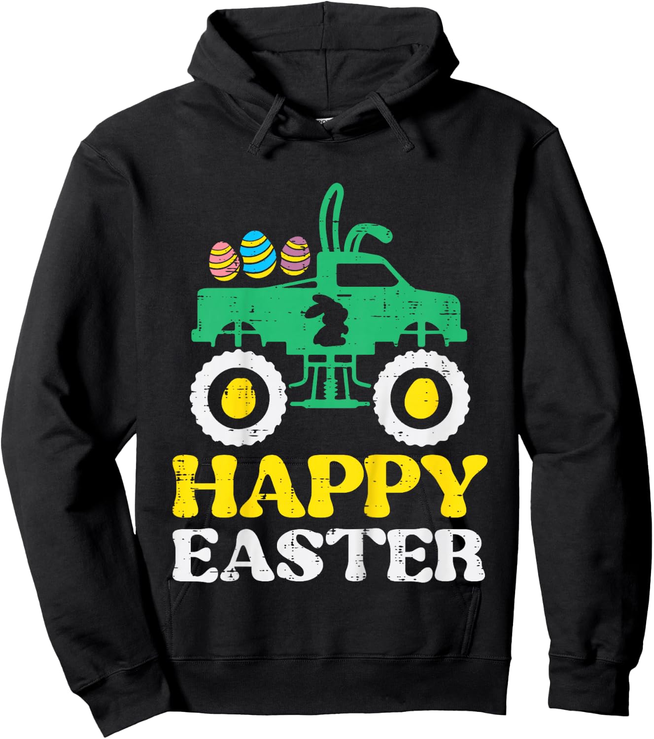 Kids Happy Easter Monster Truck Bunny Rabbit Boys Kids Toddler Hoodie - Hoodie | Black