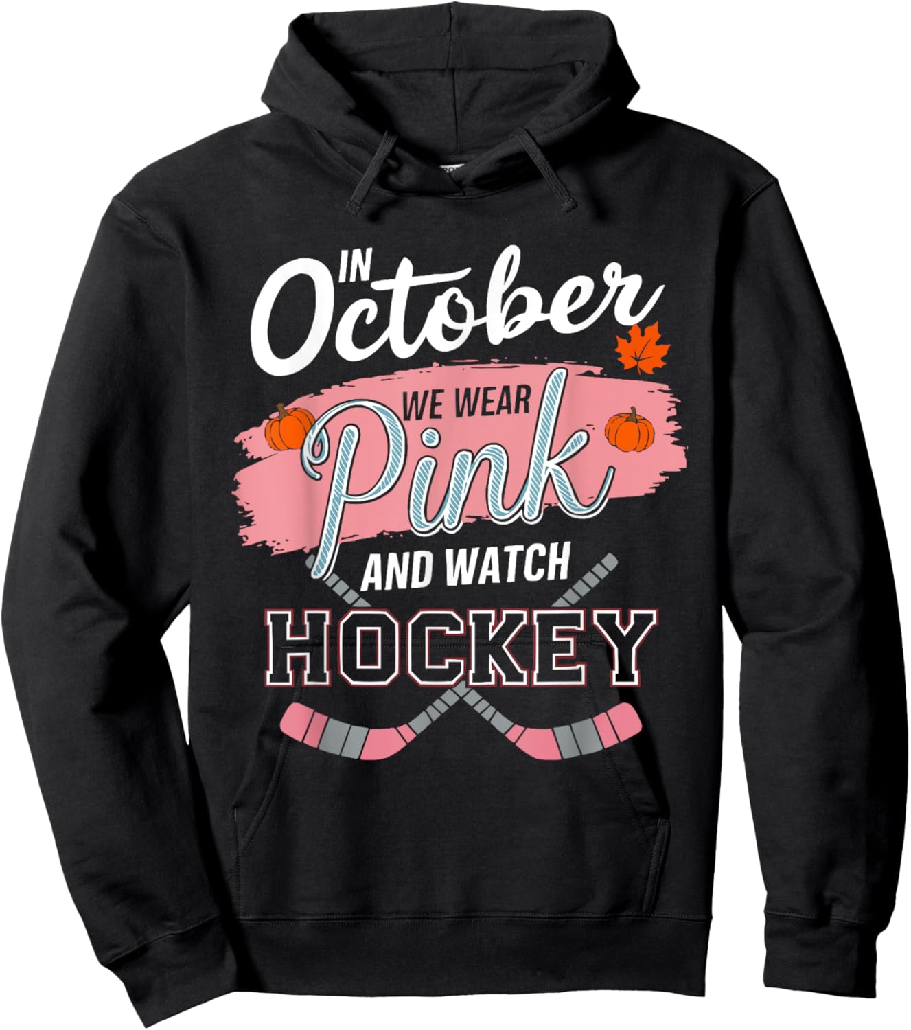 Ice Hockey Breast Cancer Awareness Month Pink Ribbon Hoodie - Hoodie | Black