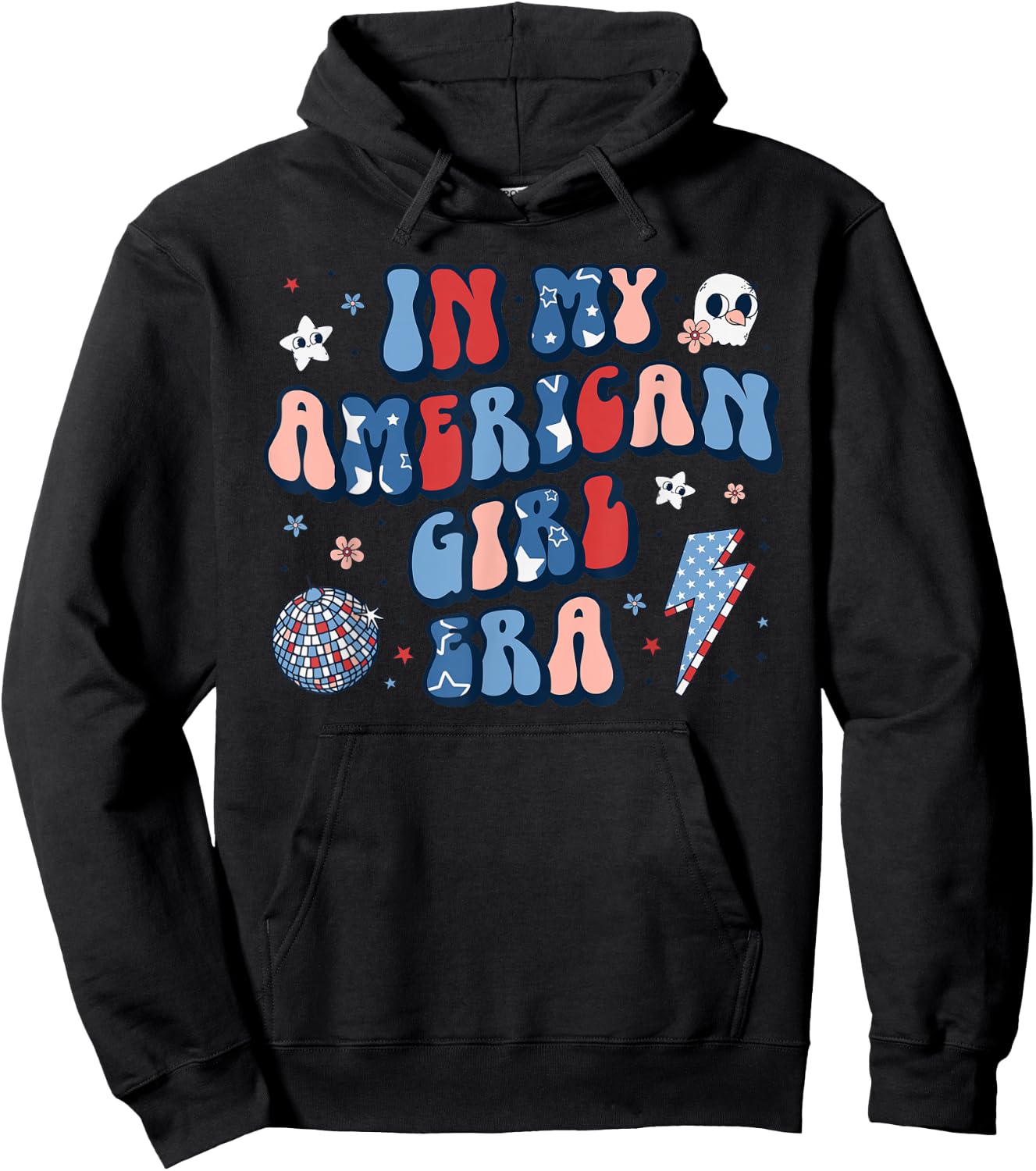 In My American Girl Era Retro 4th of July Fourth Groovy Hoodie - Hoodie | Black