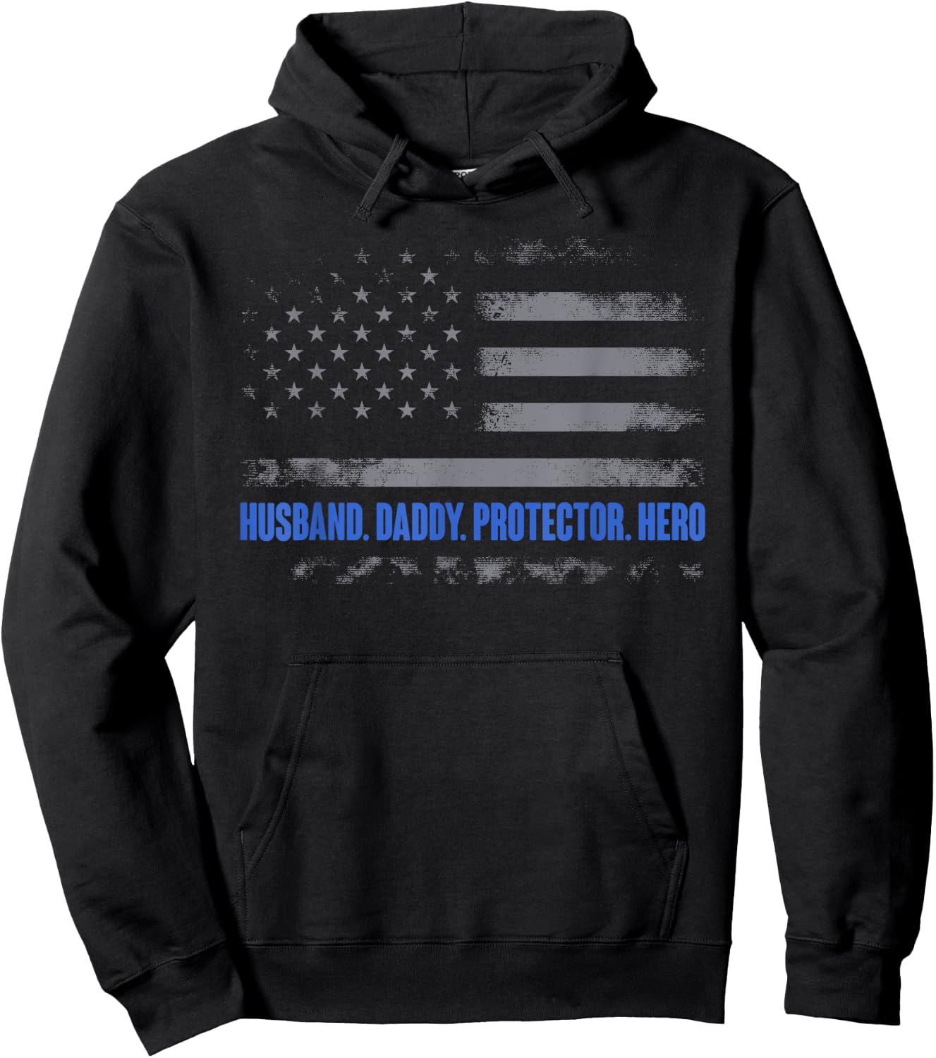 Husband Daddy Protector Hero Police Flag Fathers Day Dad Hoodie - Hoodie | Black