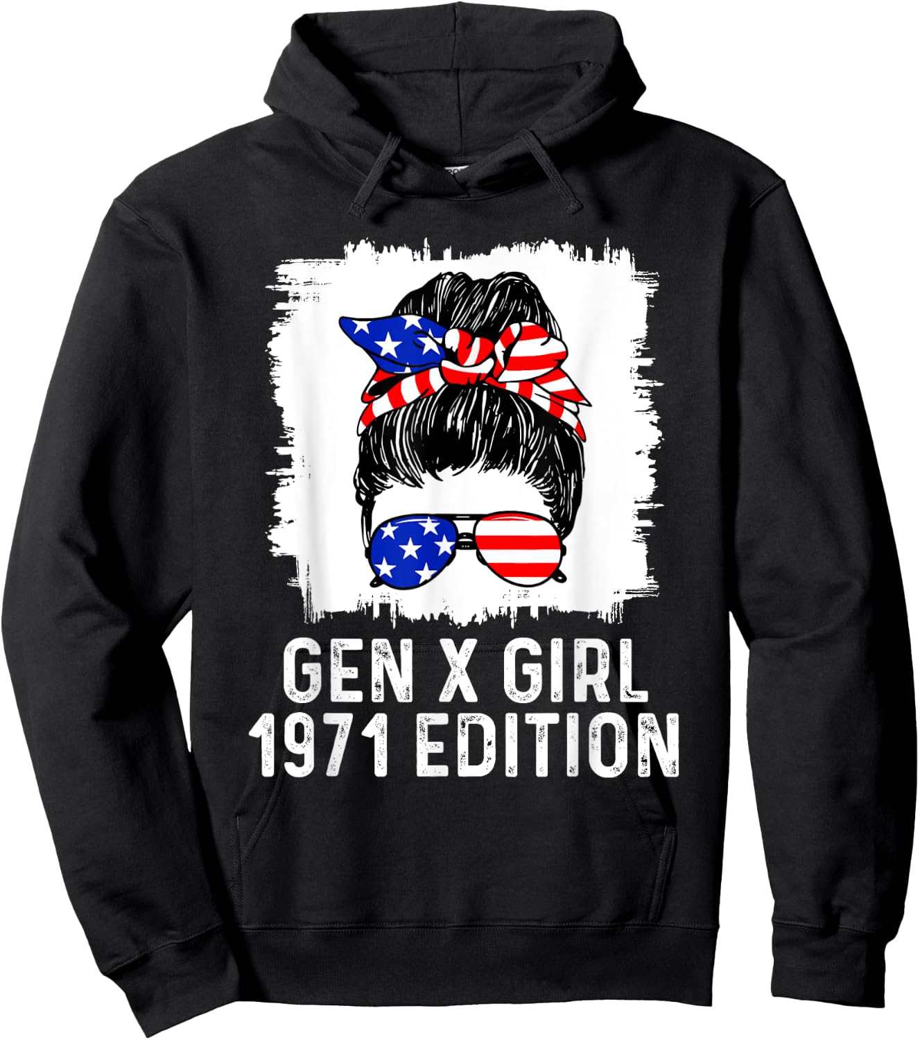 Gen X Girl 1971 Edition American USA Messy Bun Birthday Hoodie - Hoodie | Black