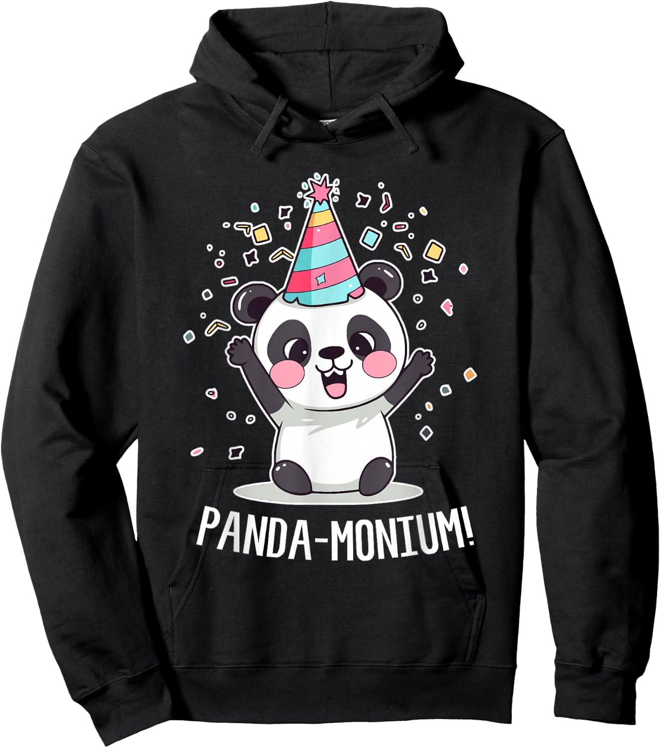 Funny Panda Panda-monium Cute Animal Pun Kawaii Cartoon Hoodie - Hoodie | Black