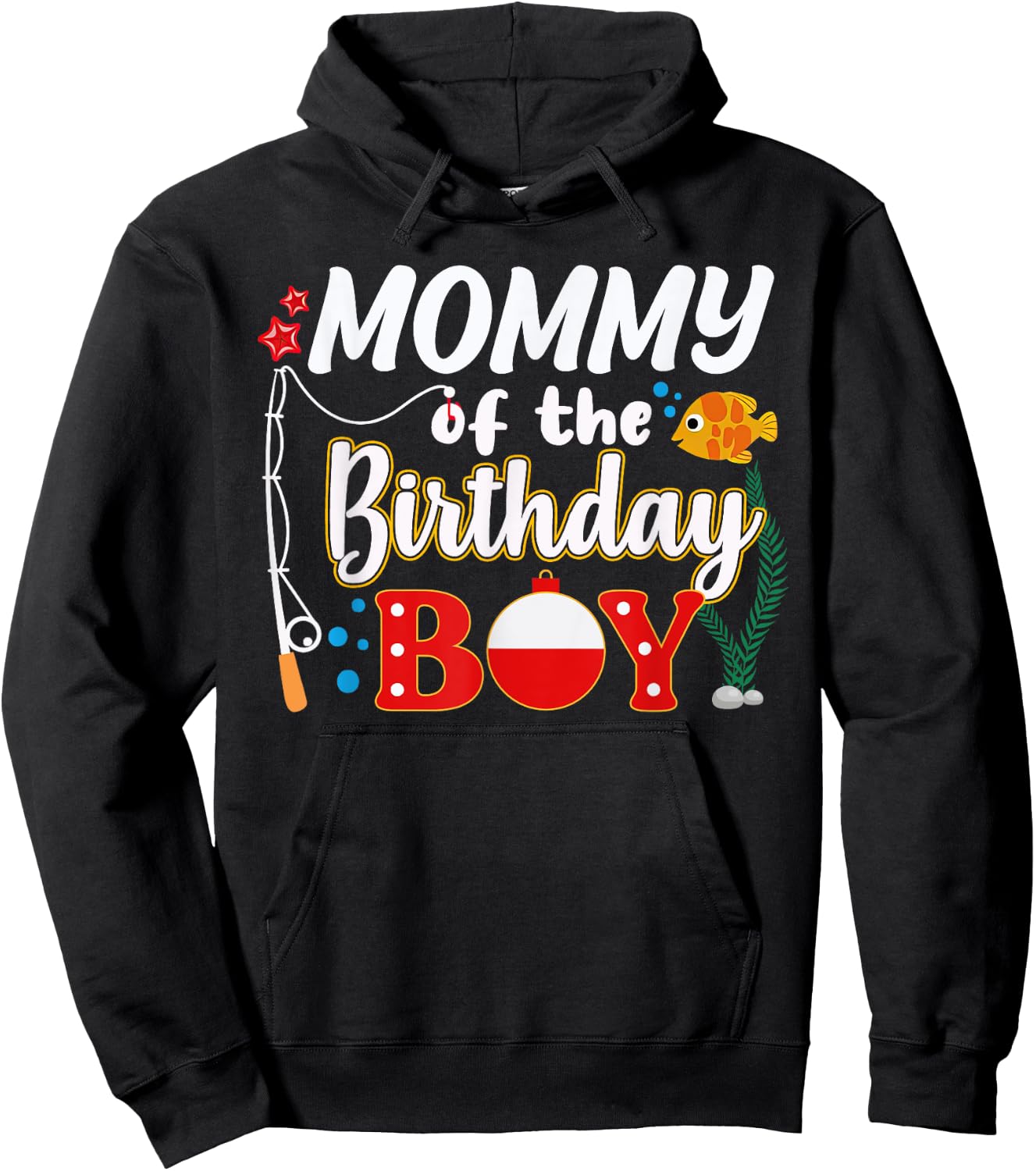 Mommy of The Birthday Boy Fishing Family Matching Bday Party Hoodie - Hoodie | Black