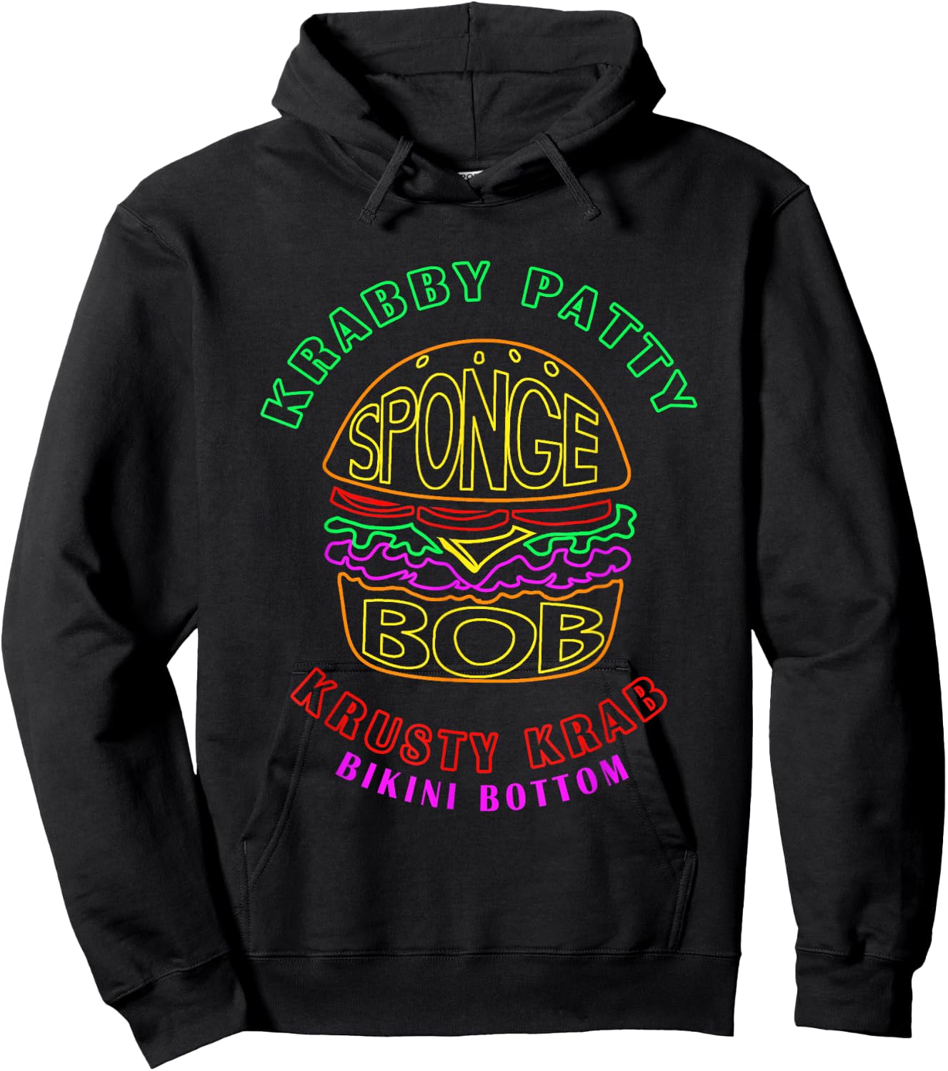 SpongeBob SquarePants Krabby Patty Retro Neon Outline Logo Hoodie - Hoodie | Black