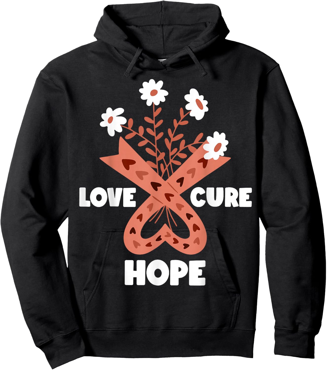 Faith Hope Love Cure Uterine Endometrial Cancer Awareness Hoodie - Hoodie | Black