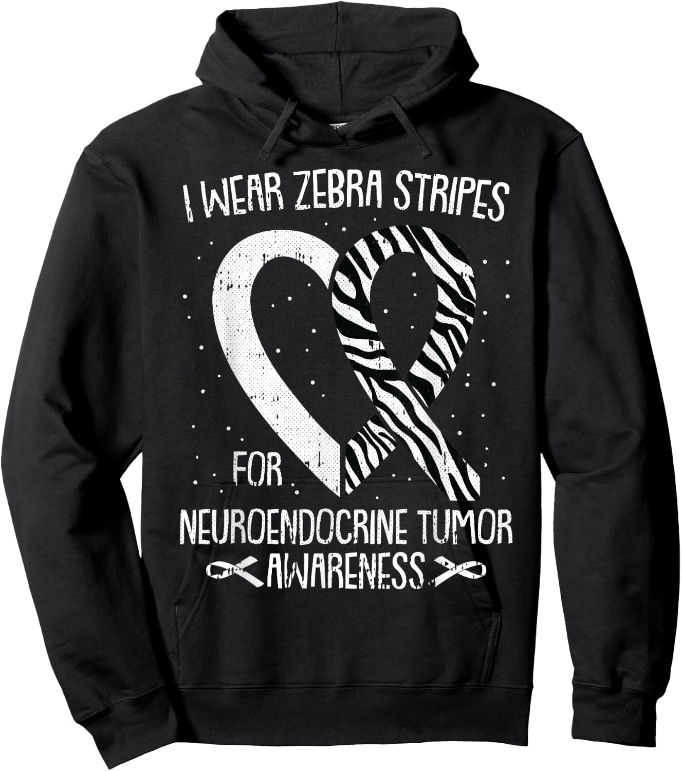 Zebra Ribbon Neuroendocrine Cancer Awareness NET Carcinoid Hoodie - Hoodie | Black