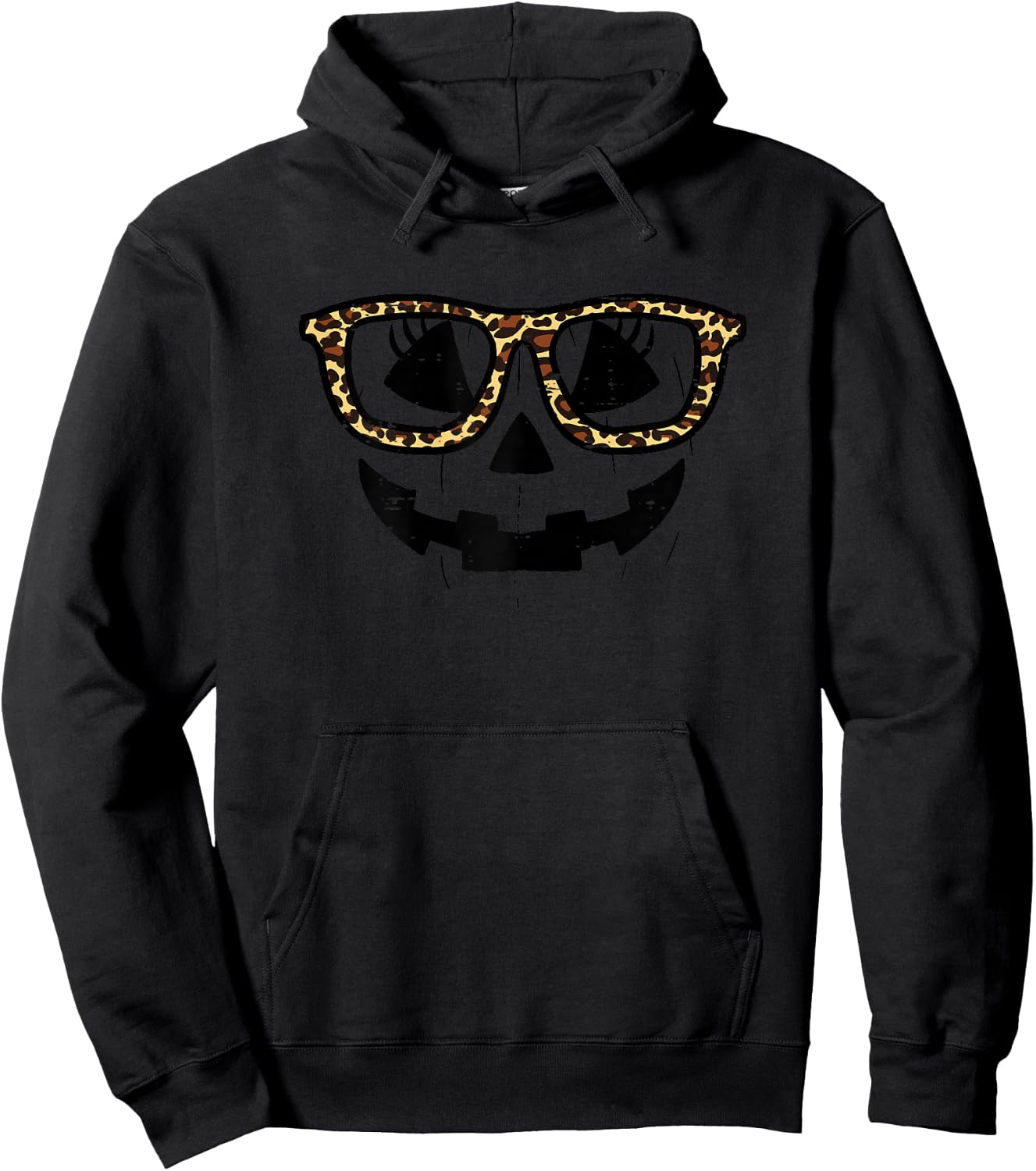 Pumpkin Face Leopard Glasses Funny Halloween Women Girls Hoodie - Hoodie | Black