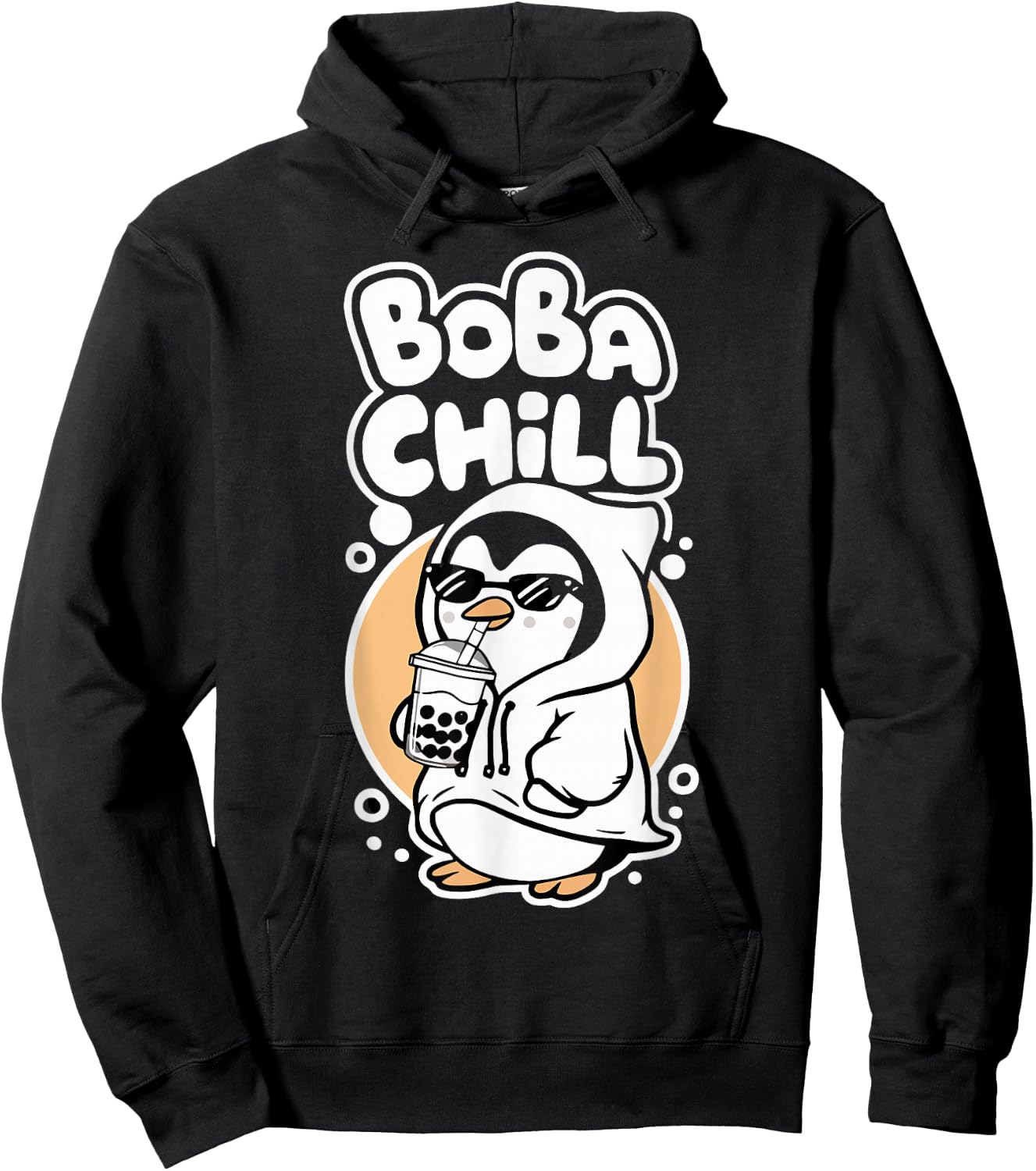 Boba Chill Kawaii Penguin Bubble Mike Tea Drink Cool Penguin Hoodie - Hoodie | Black