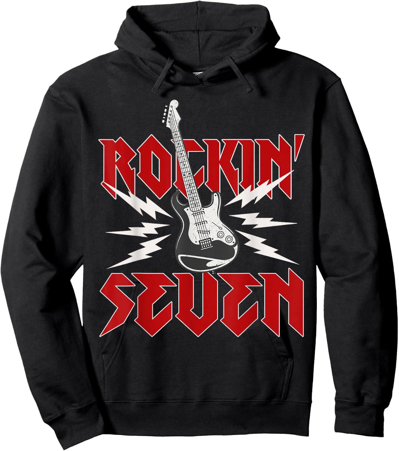 Rockin' Seven Retro Rockstar 7th Birthday Boy Girl Guitar Hoodie - Hoodie | Black