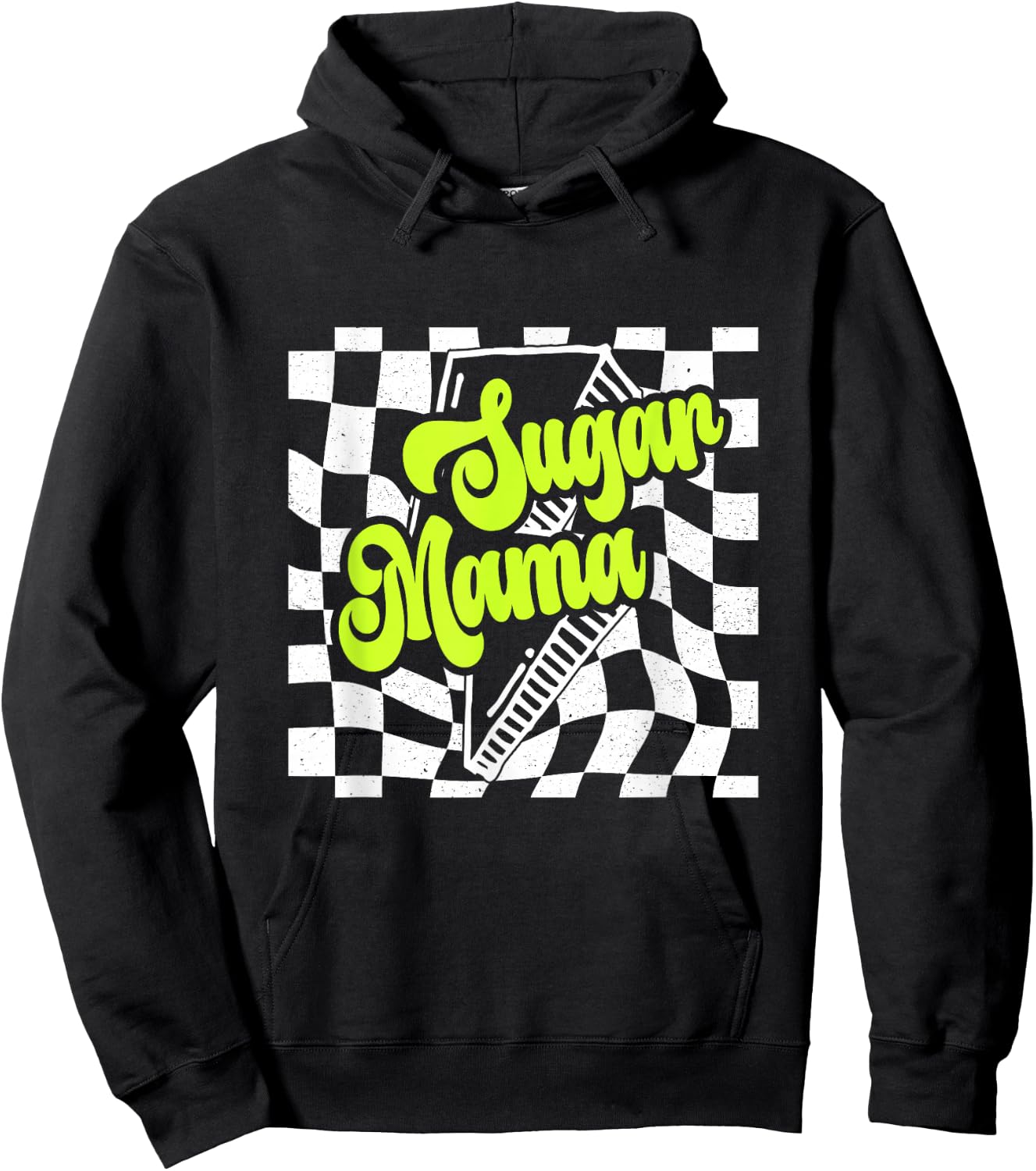 Sugar Mama 90s lighting bolt Checkered Vintage Hoodie - Hoodie | Black