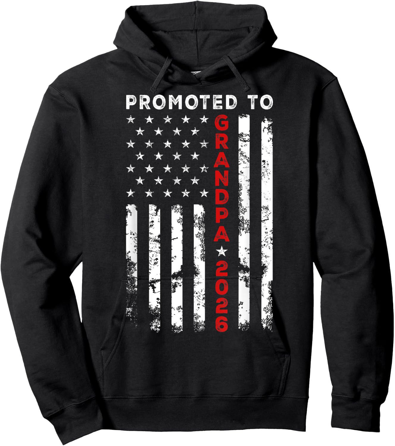 Vintage USA American Flag Promoted To Grandpa Again est 2026 Men Hoodie - Hoodie | Black
