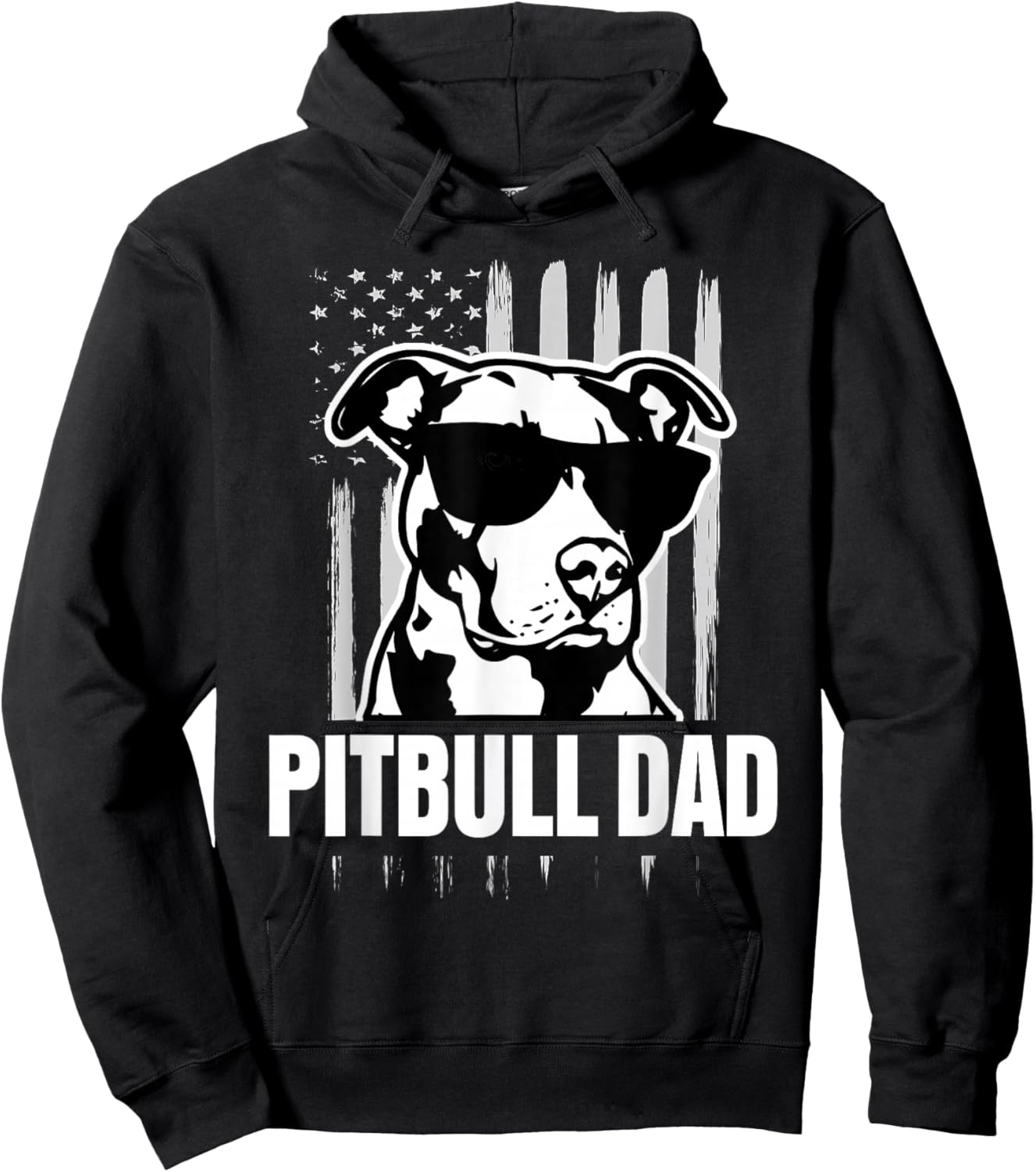 Pitbull Dad Men Pitbull Lover Gift Dog Dad American Flag Hoodie - Hoodie | Black