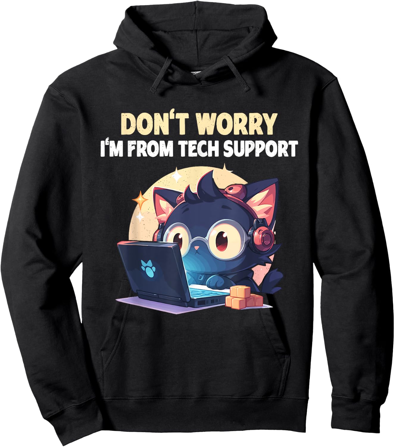 Cat Don't Worry I'm From Tech Support Hoodie - Hoodie | Black