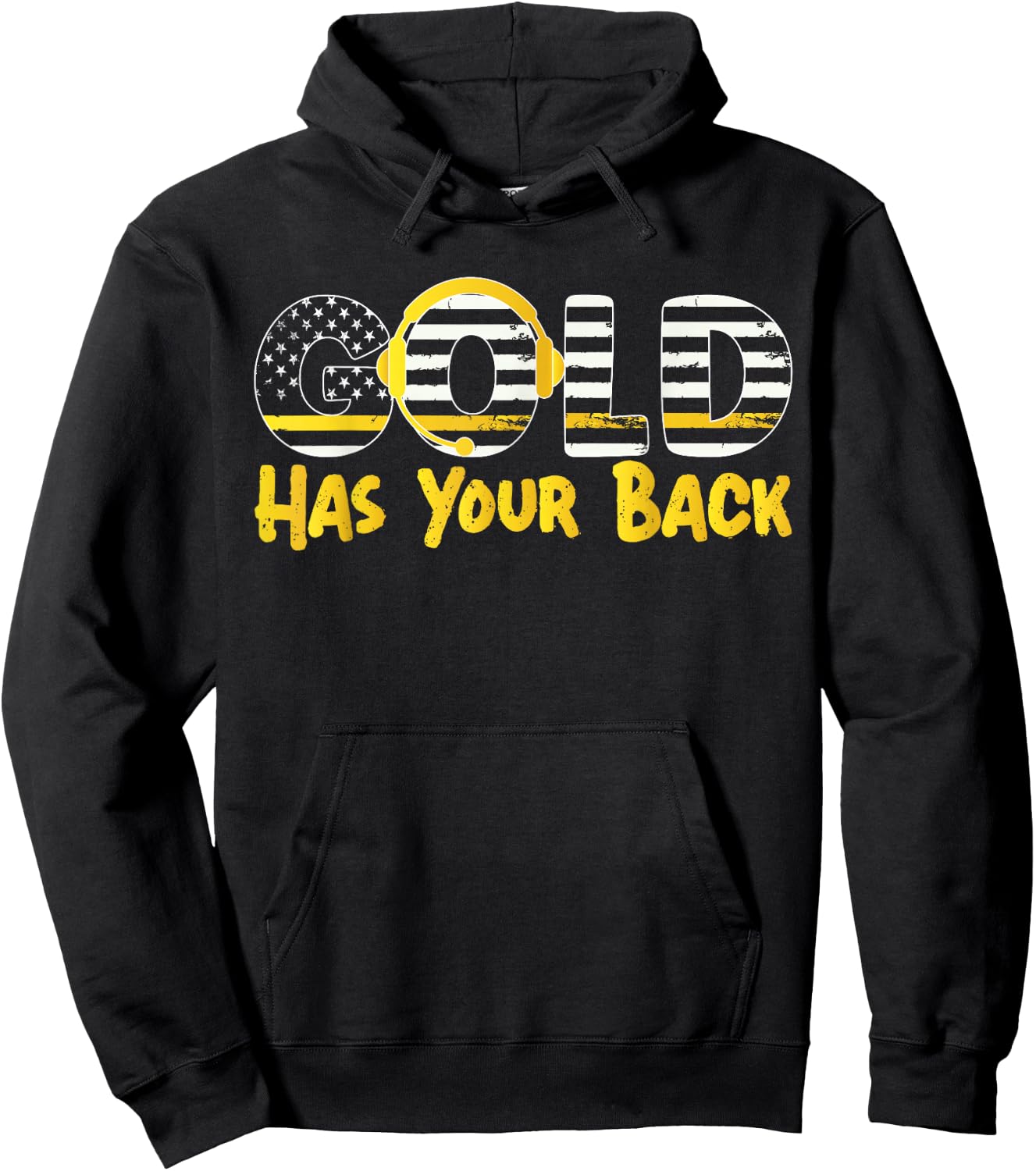 911 Dispatcher Thin Gold Yellow Line American Flag Gold Has Hoodie - Hoodie | Black