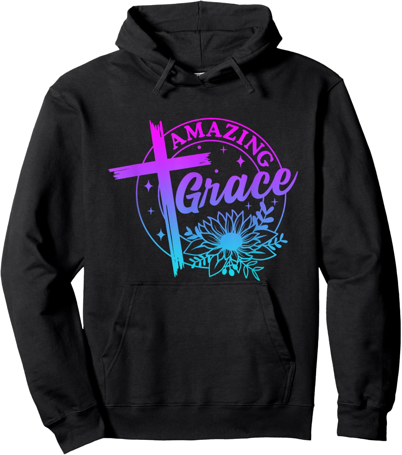 Amazing Grace Christian Cross Sunflower Funny Chrisitan pray Hoodie - Hoodie | Black